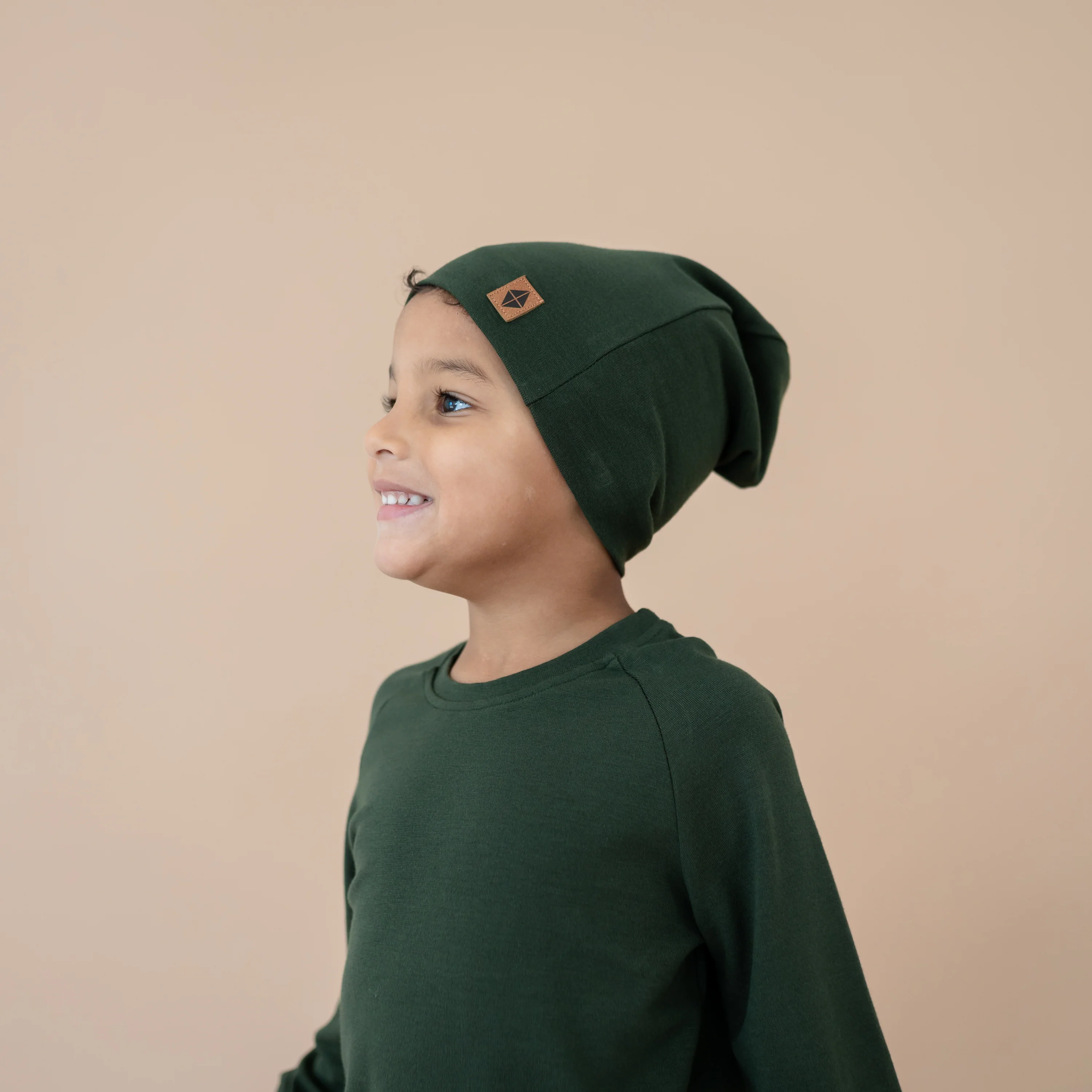 Bamboo Jersey Beanie in Fir - Image 3