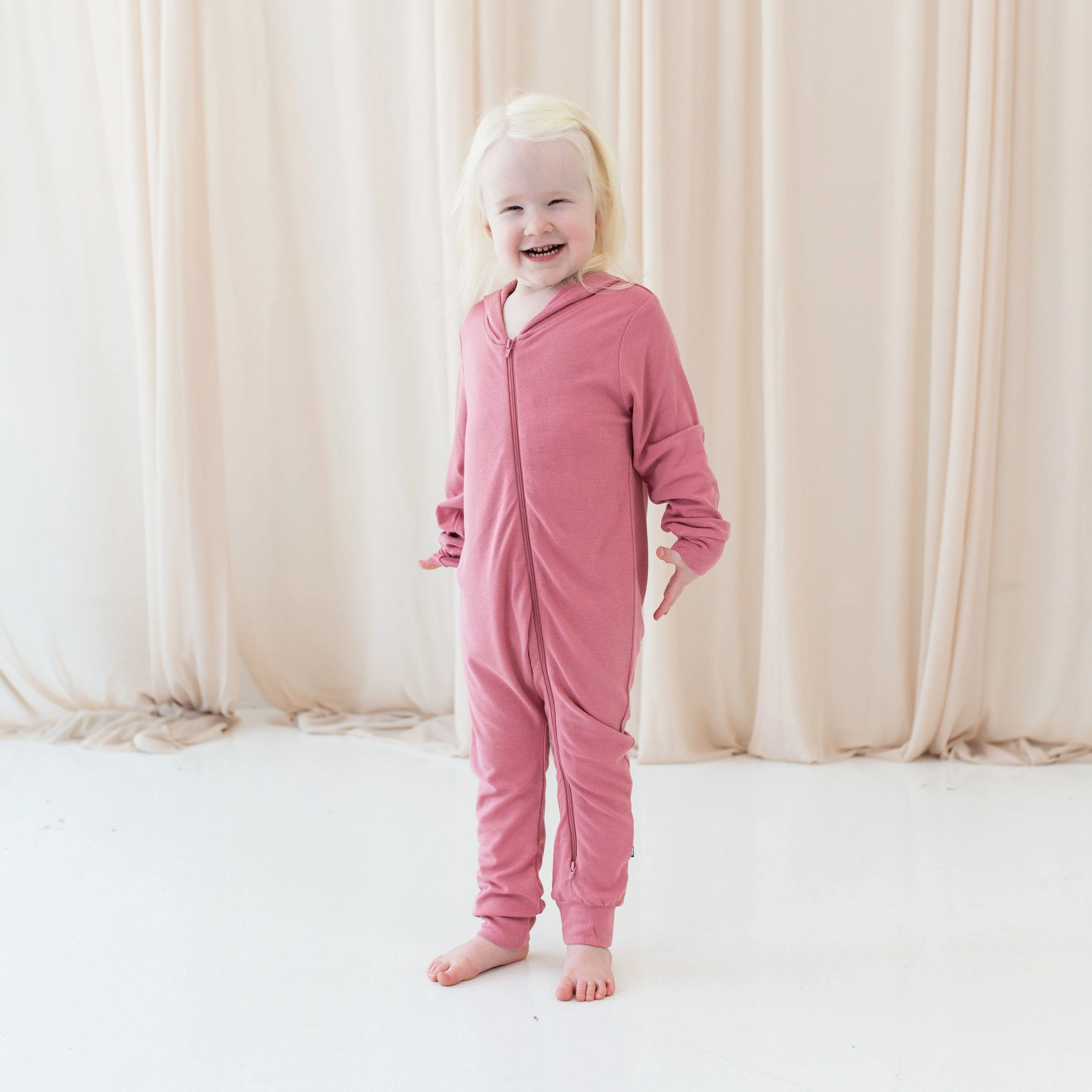 Bamboo Jersey Hooded Zippered Romper in Apple Blossom - Image 3