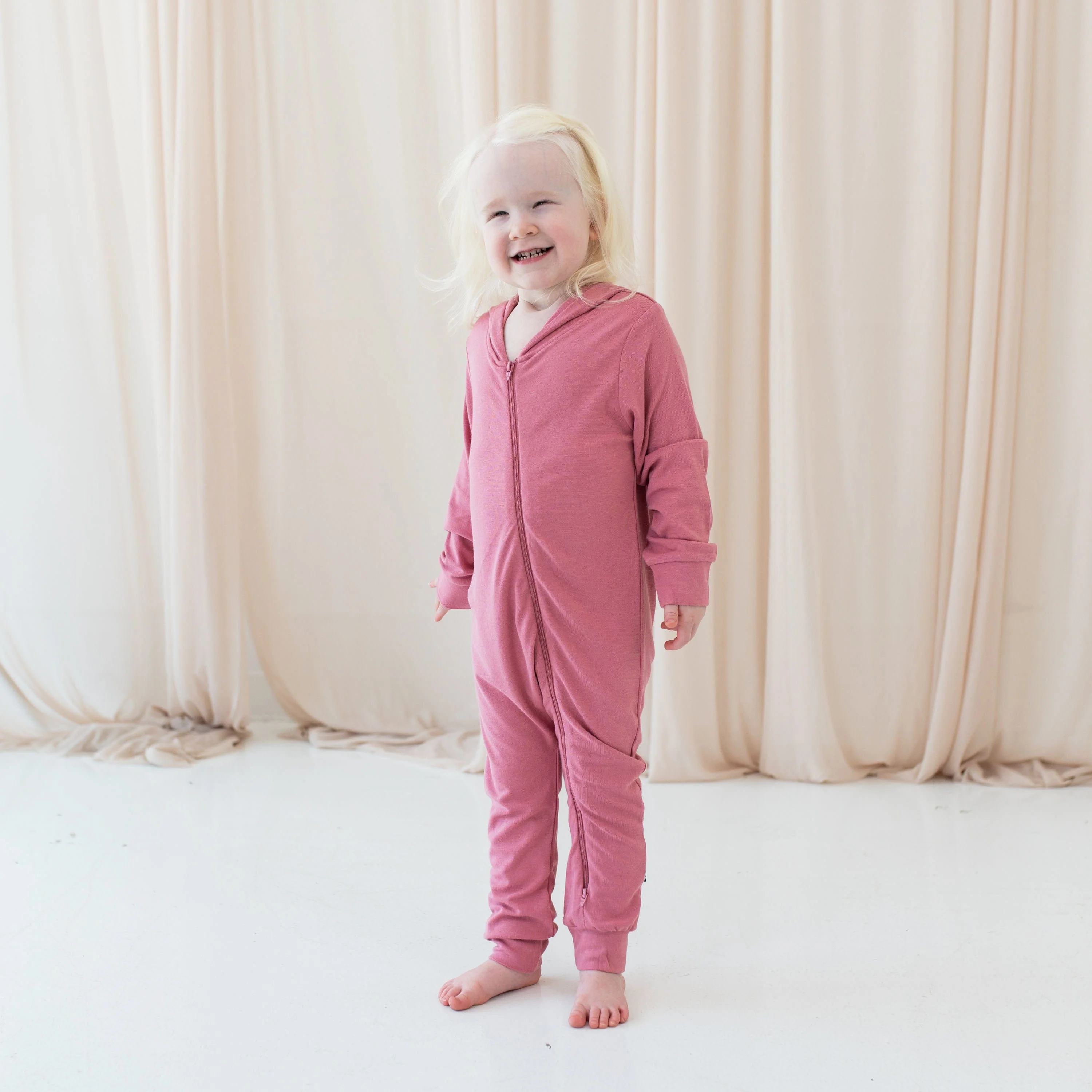 Bamboo Jersey Hooded Zippered Romper in Apple Blossom - Image 4