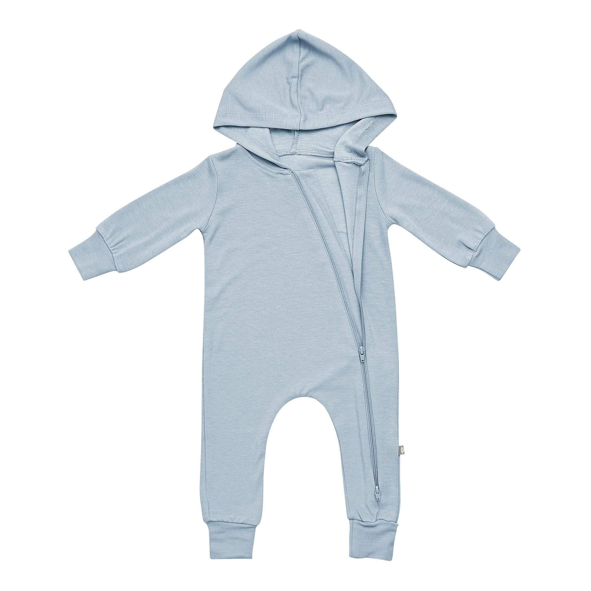 Bamboo Jersey Hooded Zippered Romper in Fog - Image 3