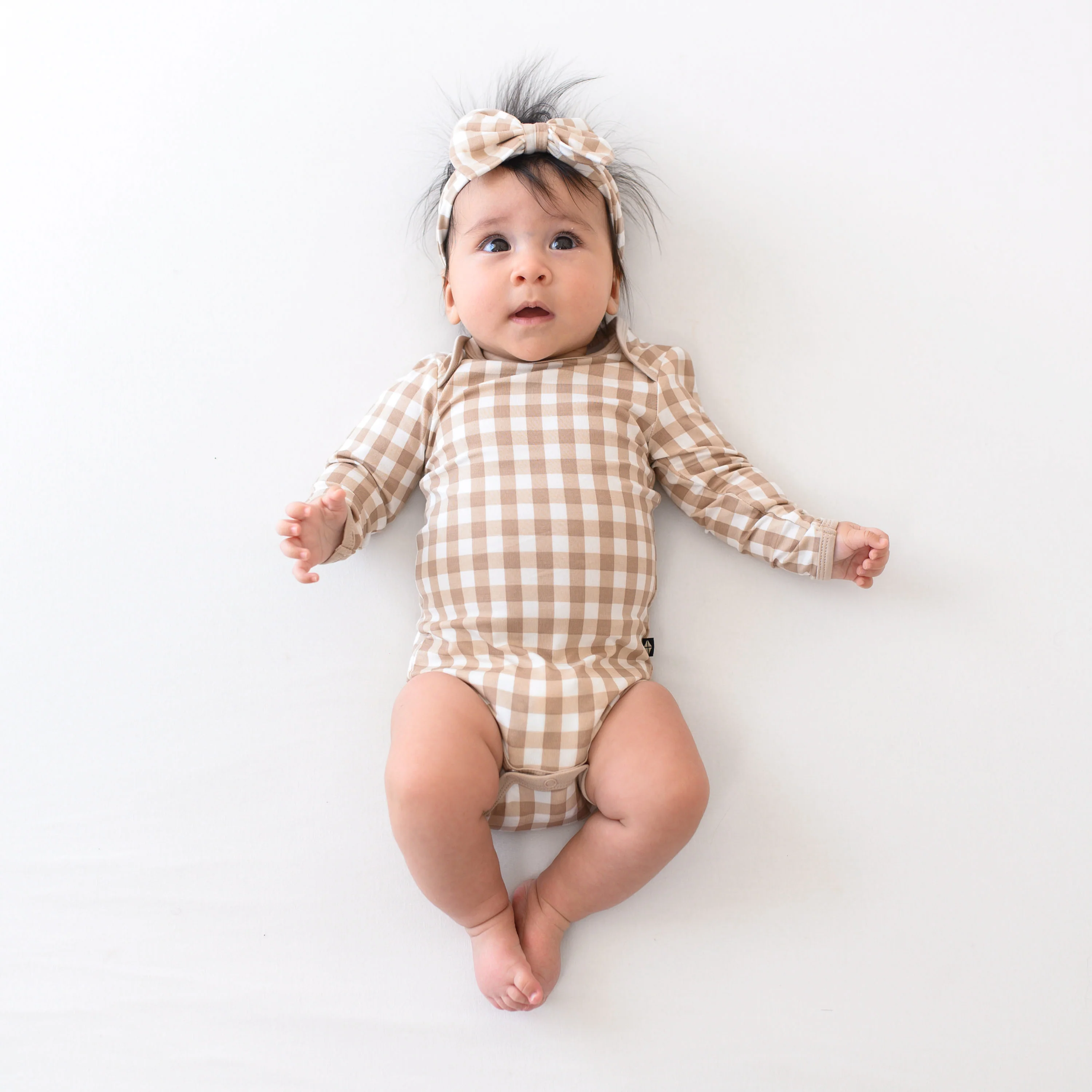Bow Headband in Gingham Bisque - Image 3