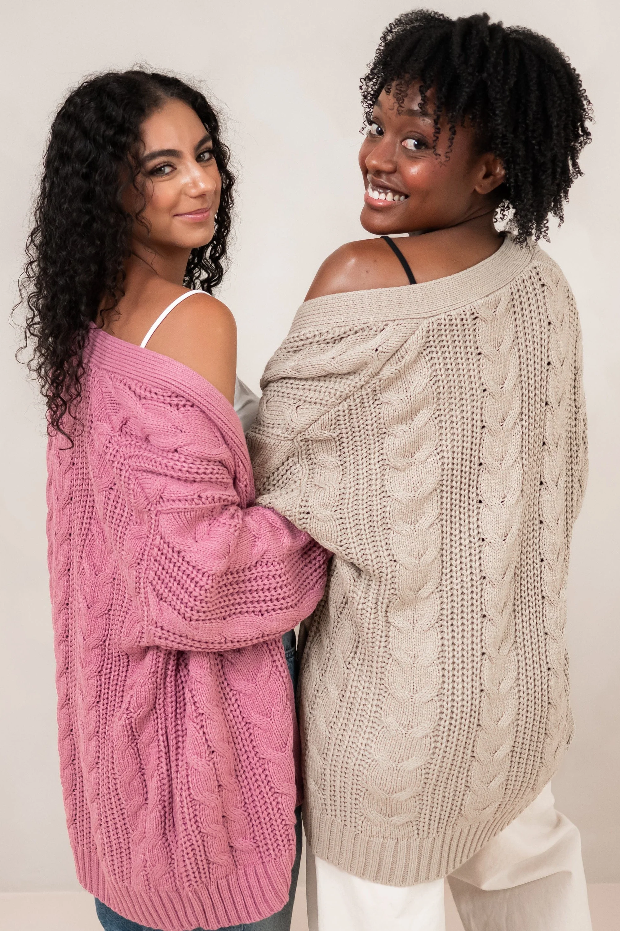 Cable Knit Adult Cardigan in Almond - Image 4