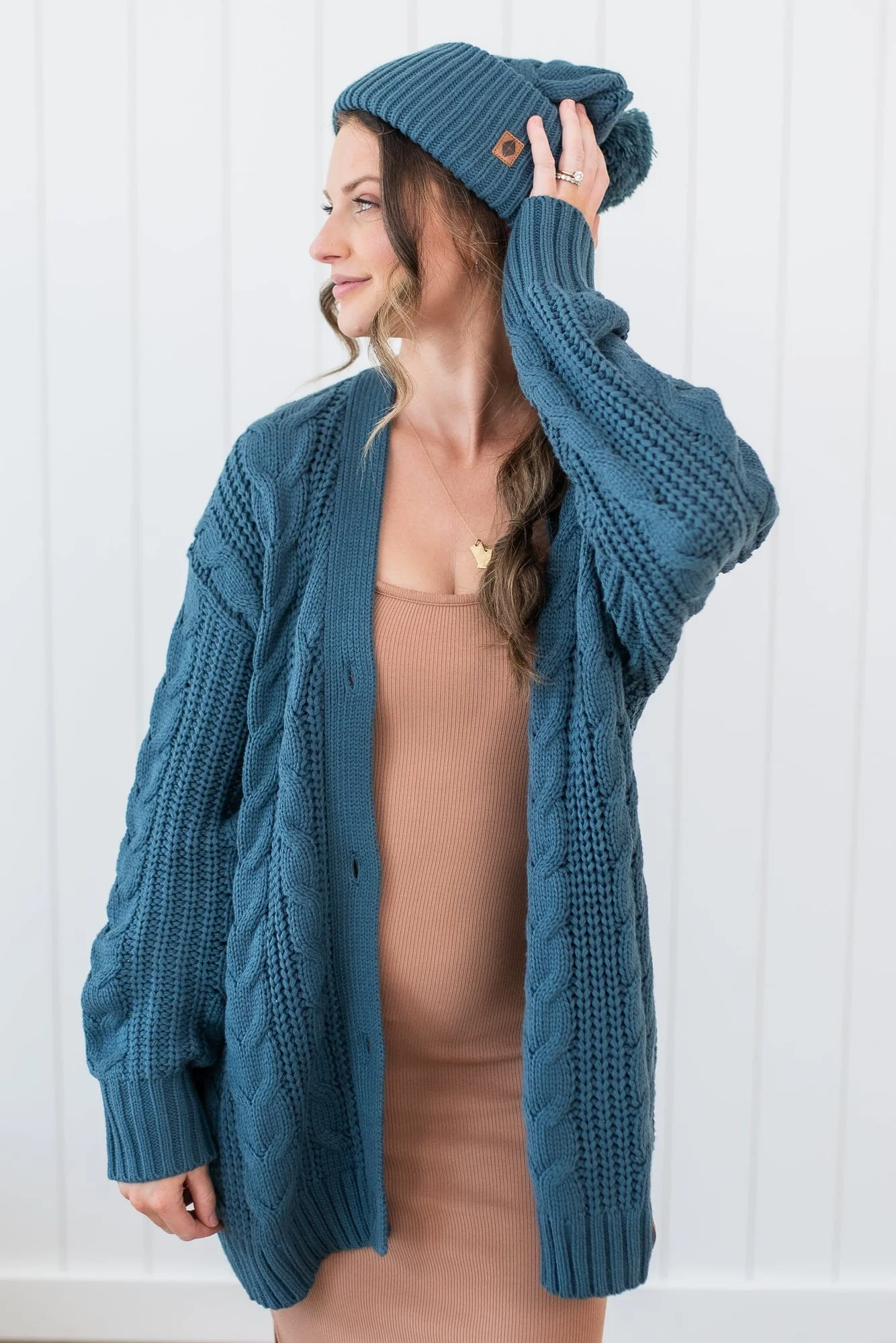 Cable Knit Adult Cardigan in Atlantic - Image 4