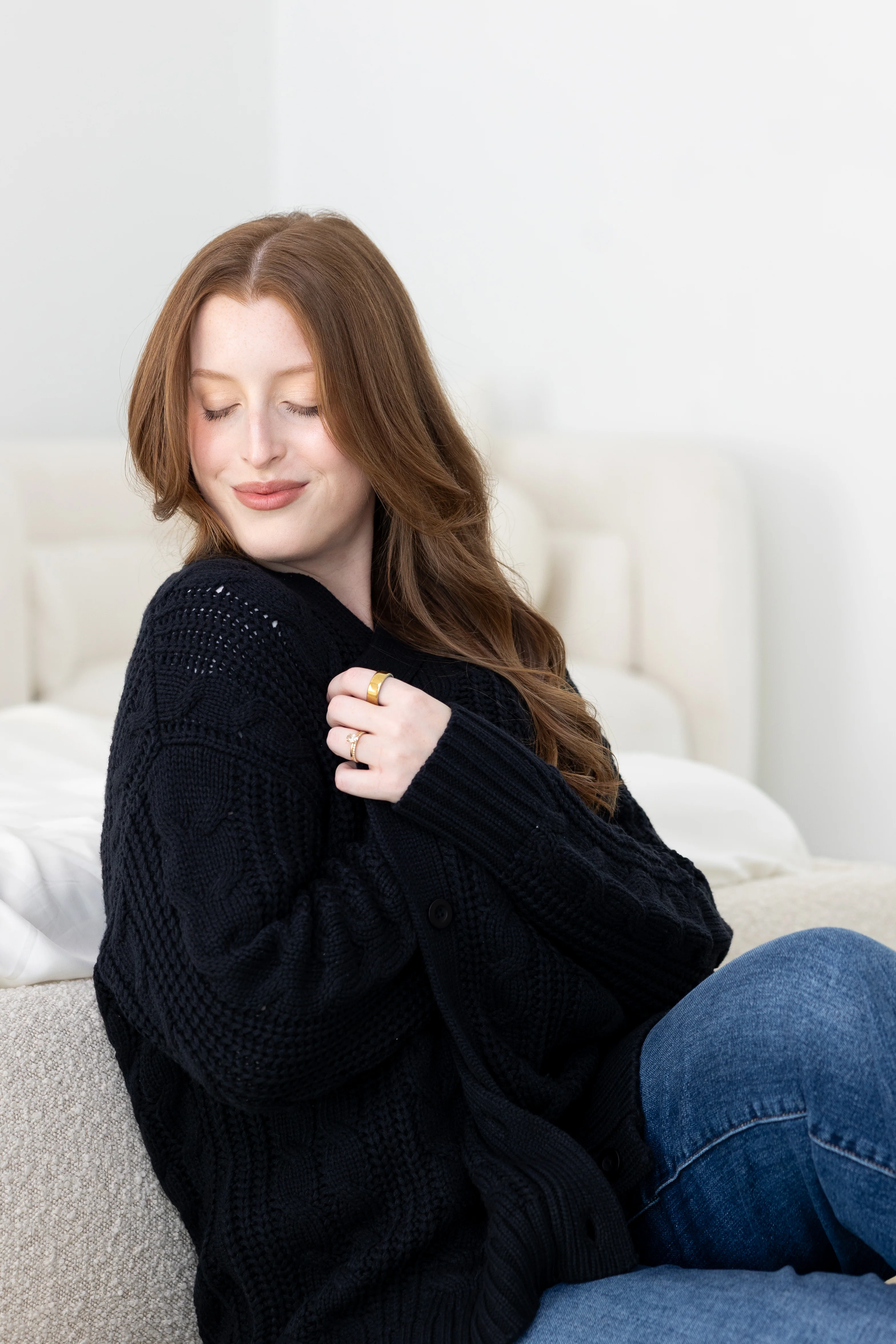 Cable Knit Adult Cardigan in Midnight - Image 3