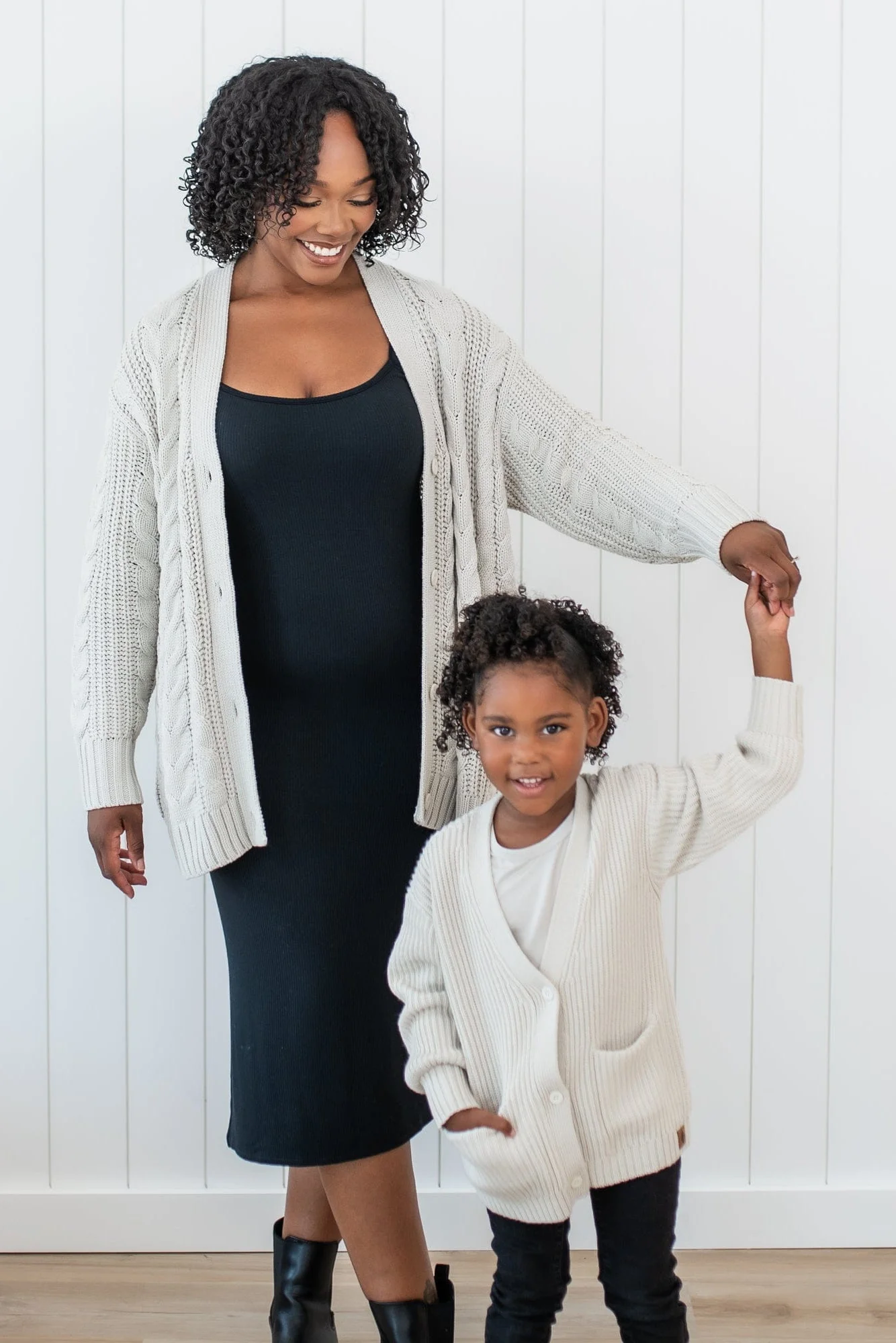 Cable Knit Adult Cardigan in Oat - Image 3