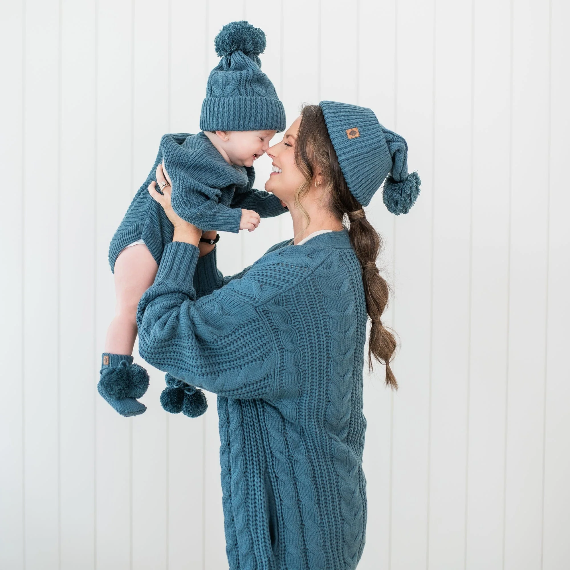 Cable Knit Adult Pom Beanie in Atlantic - Image 3