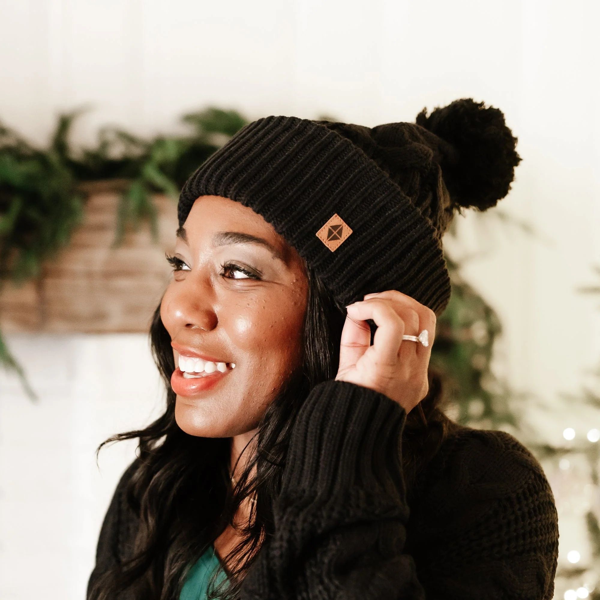 Cable Knit Adult Pom Beanie in Midnight - Image 5