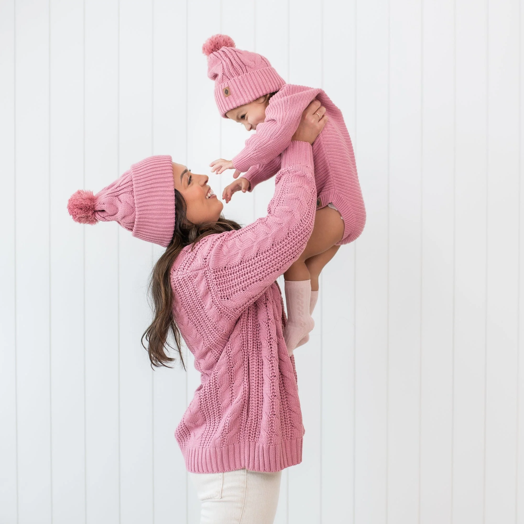 Chunky Cable Knit Beanie in Apple Blossom - Image 3