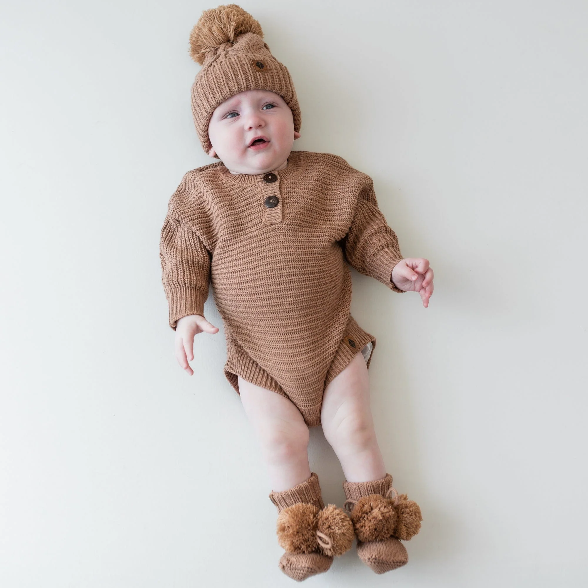 Chunky Cable Knit Beanie in Latte - Image 3