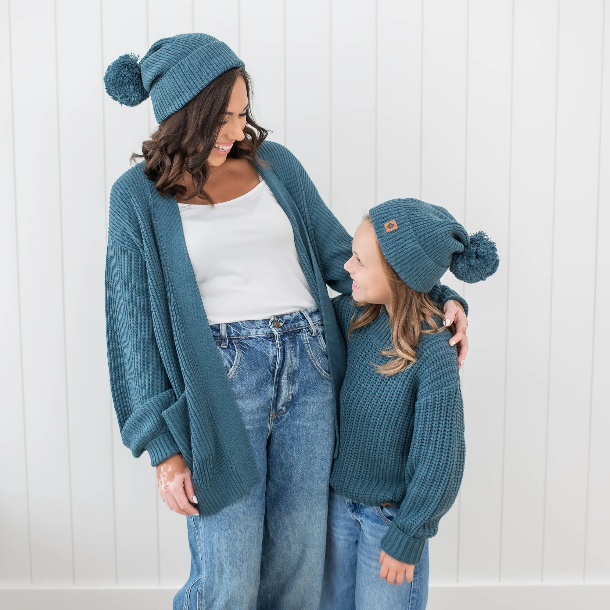 Chunky Knit Adult Pom Beanie in Atlantic - Image 3