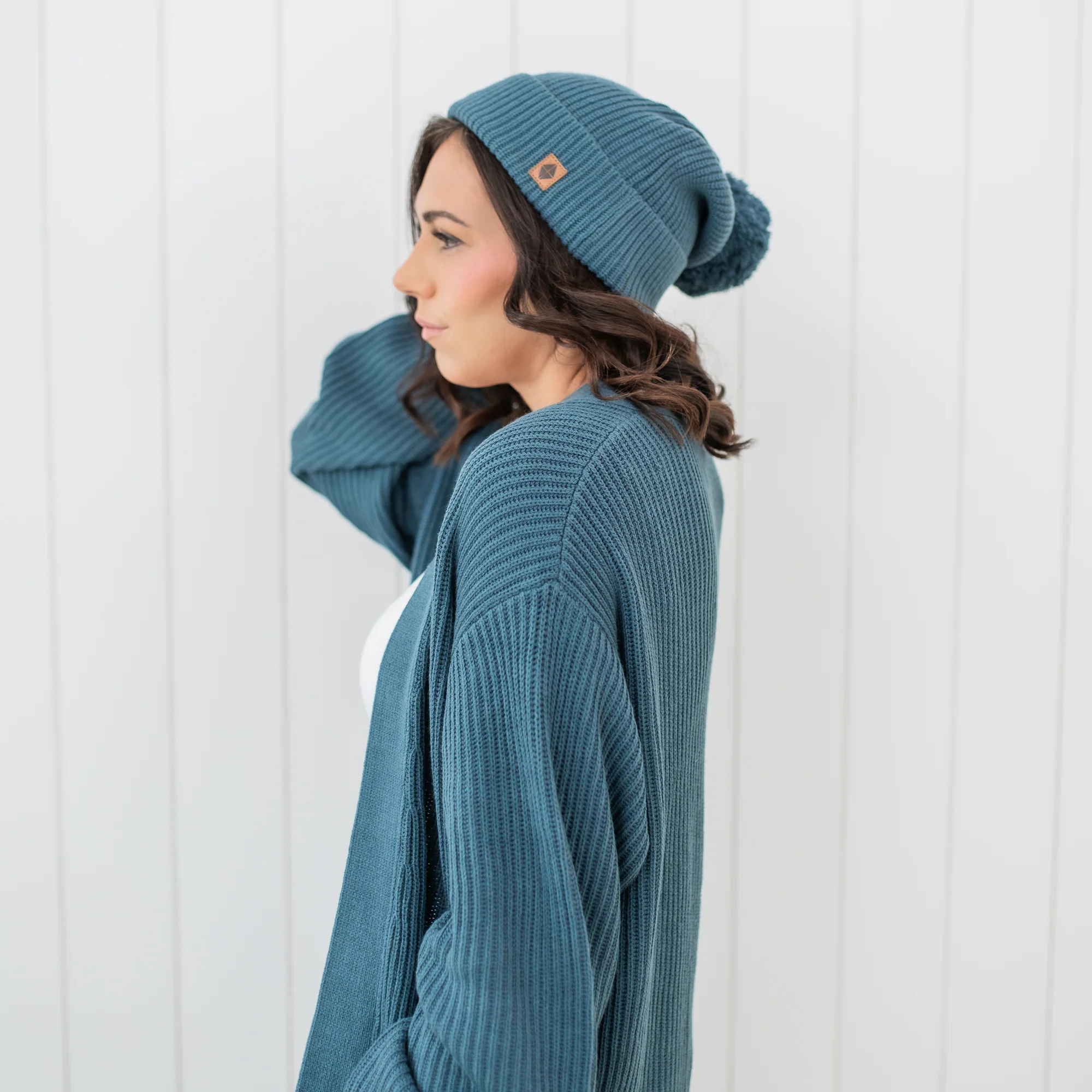 Chunky Knit Adult Pom Beanie in Atlantic - Image 5
