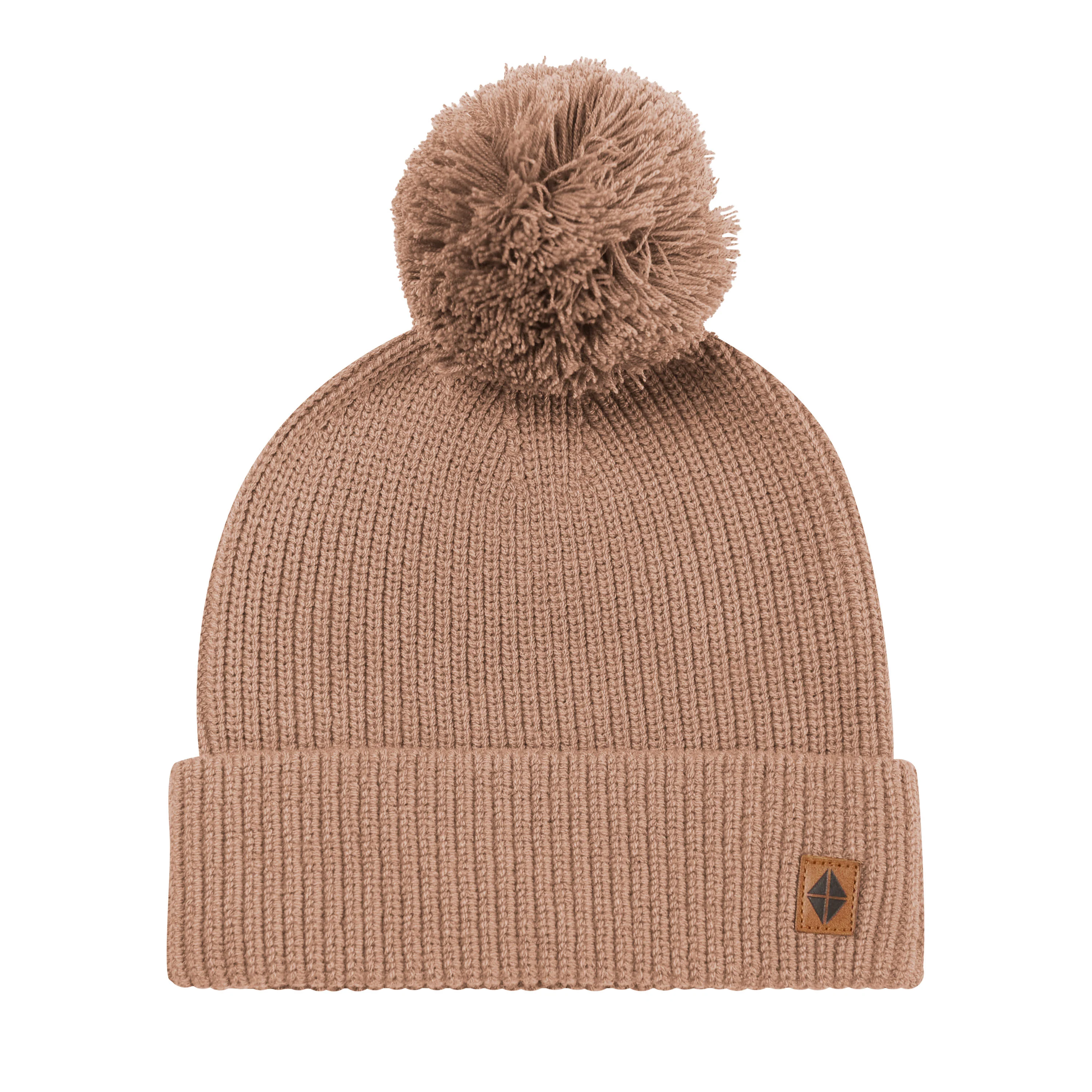 Chunky Knit Adult Pom Beanie in Latte - Image 2