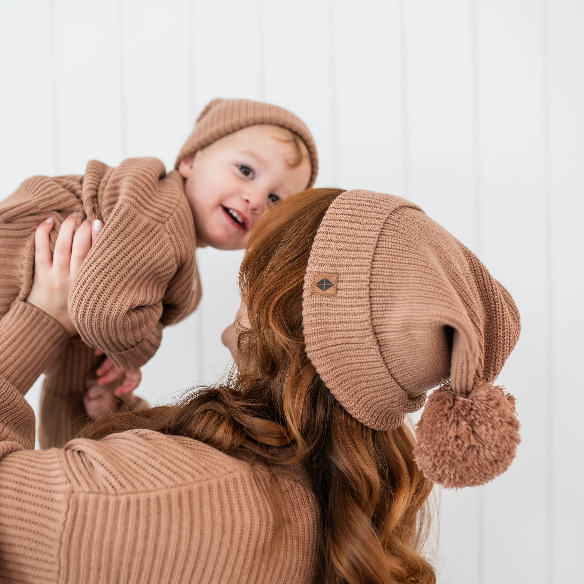 Chunky Knit Adult Pom Beanie in Latte - Image 3