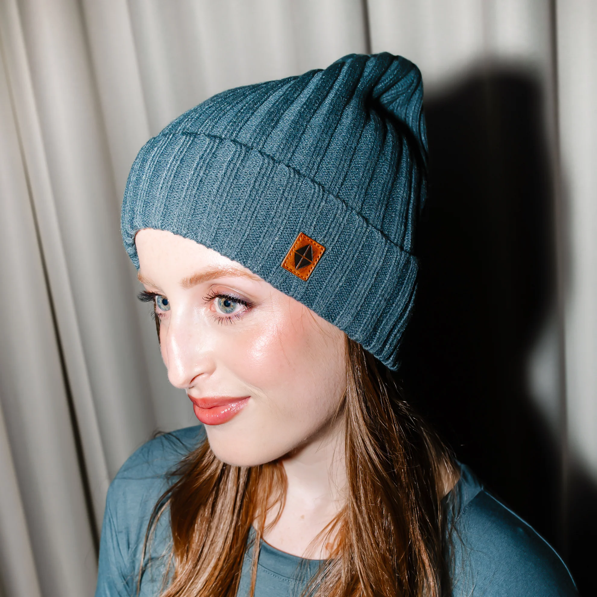 Chunky Knit Adult Ribbed Beanie in Atlantic - Image 3