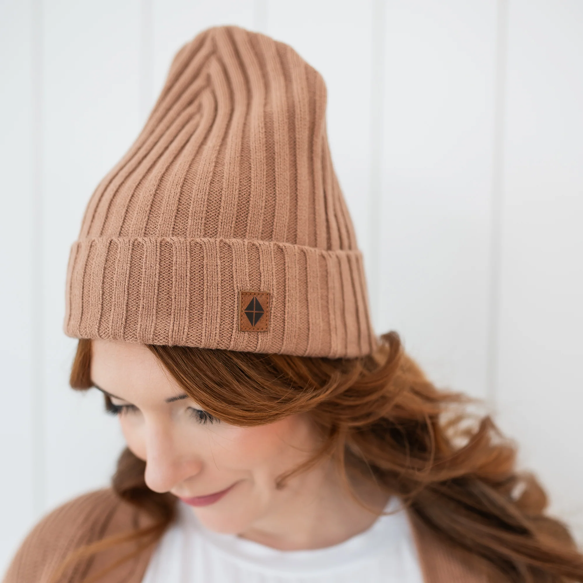 Chunky Knit Adult Ribbed Beanie in Latte - Image 3