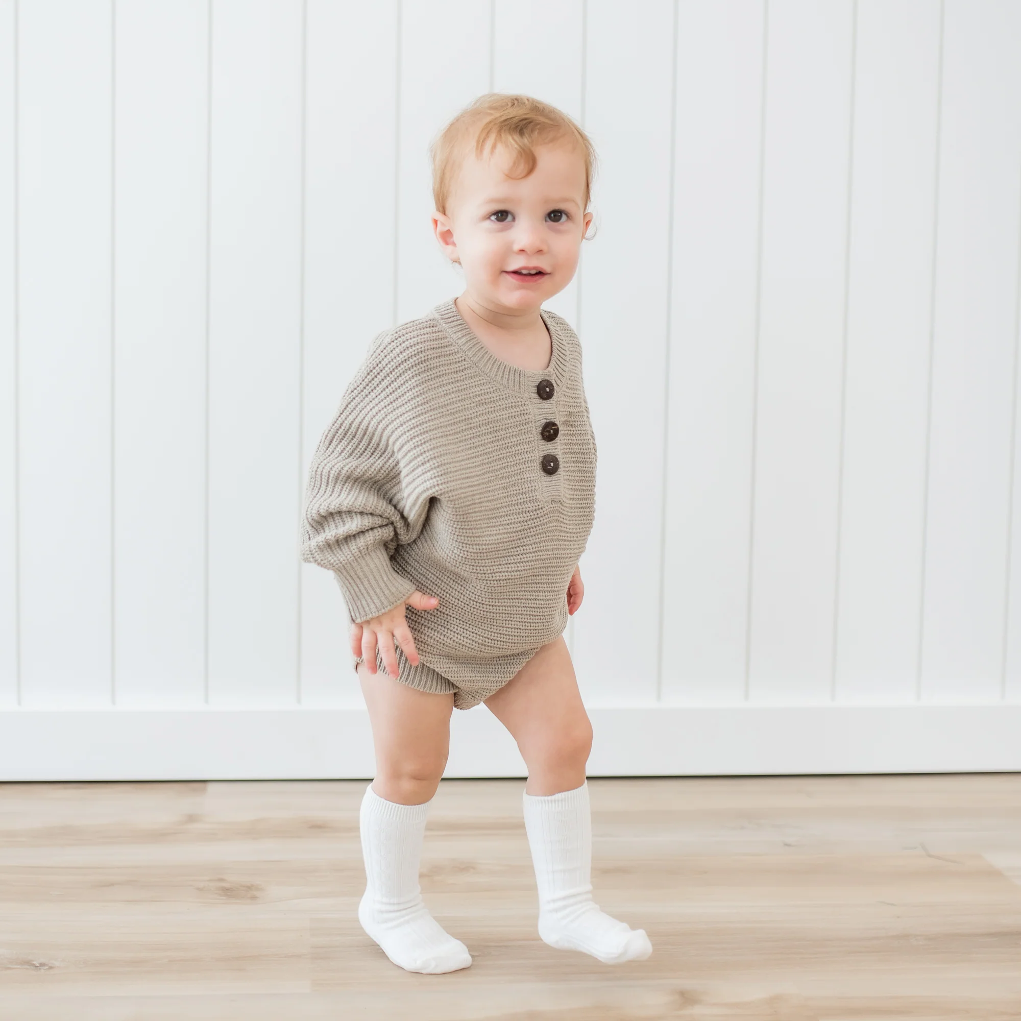 Chunky Knit Romper in Almond - Image 3