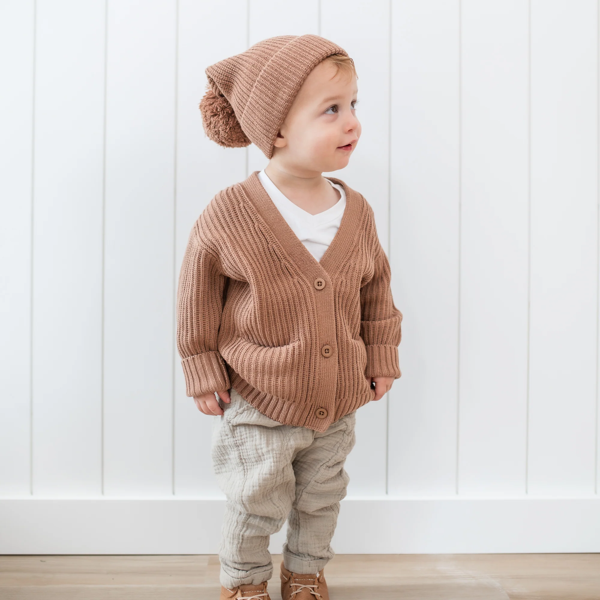Chunky Knit Oversized Cardigan in Latte - Image 3