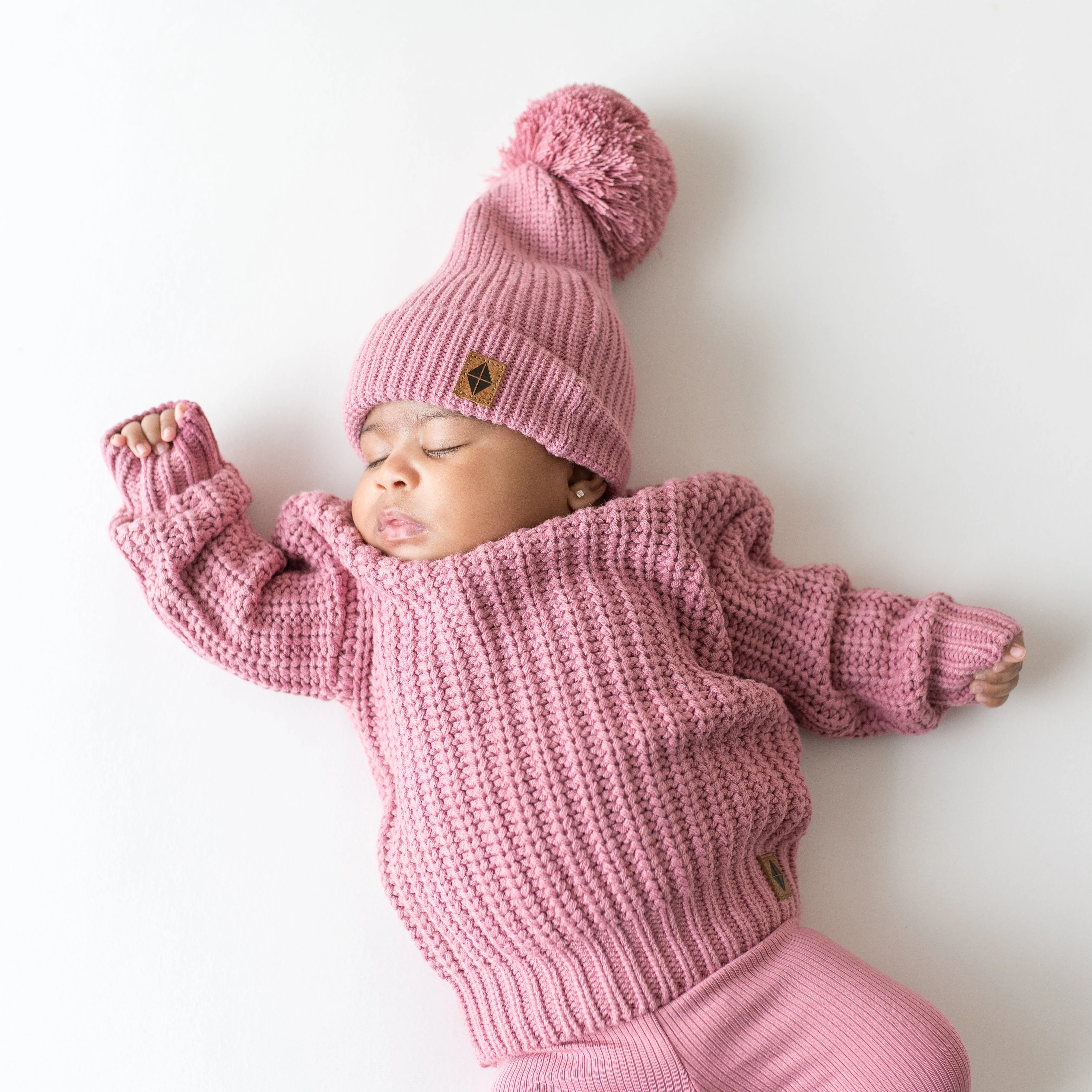 Chunky Knit Pom Beanie in Apple Blossom - Image 2