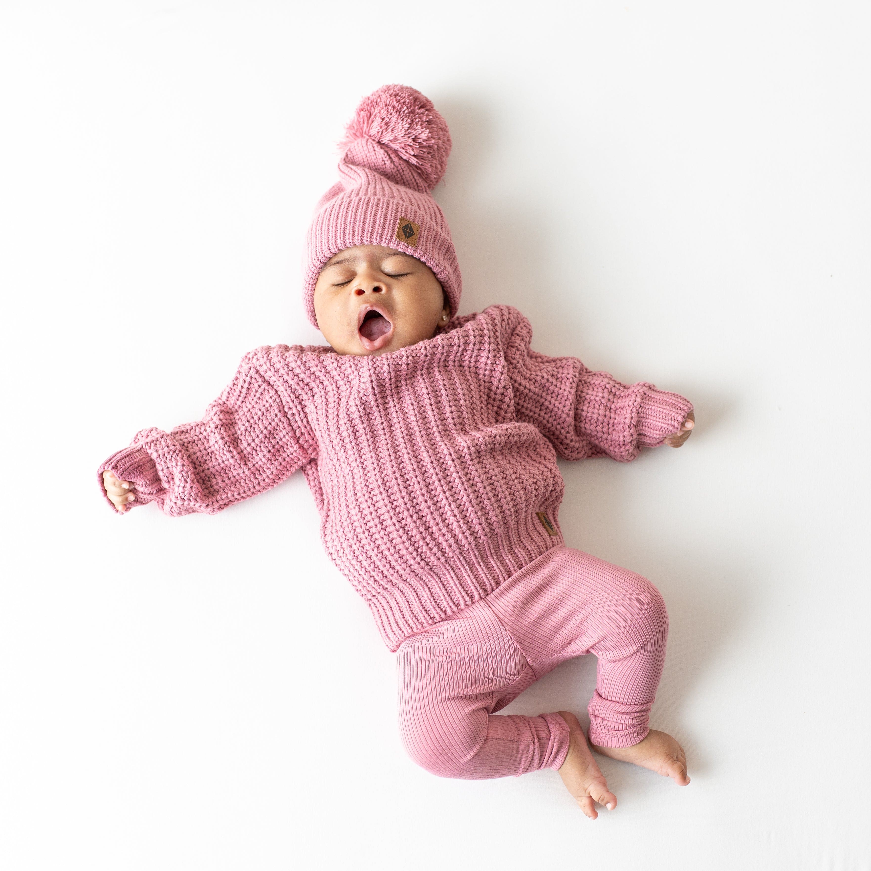 Chunky Knit Pom Beanie in Apple Blossom - Image 3