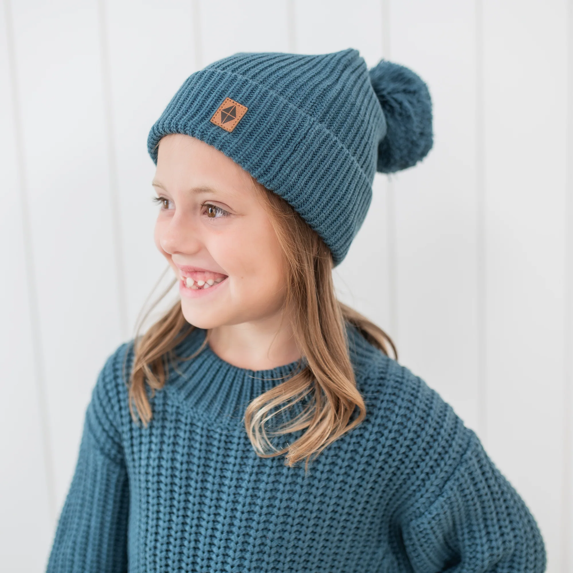 Chunky Knit Pom Beanie in Atlantic - Image 4