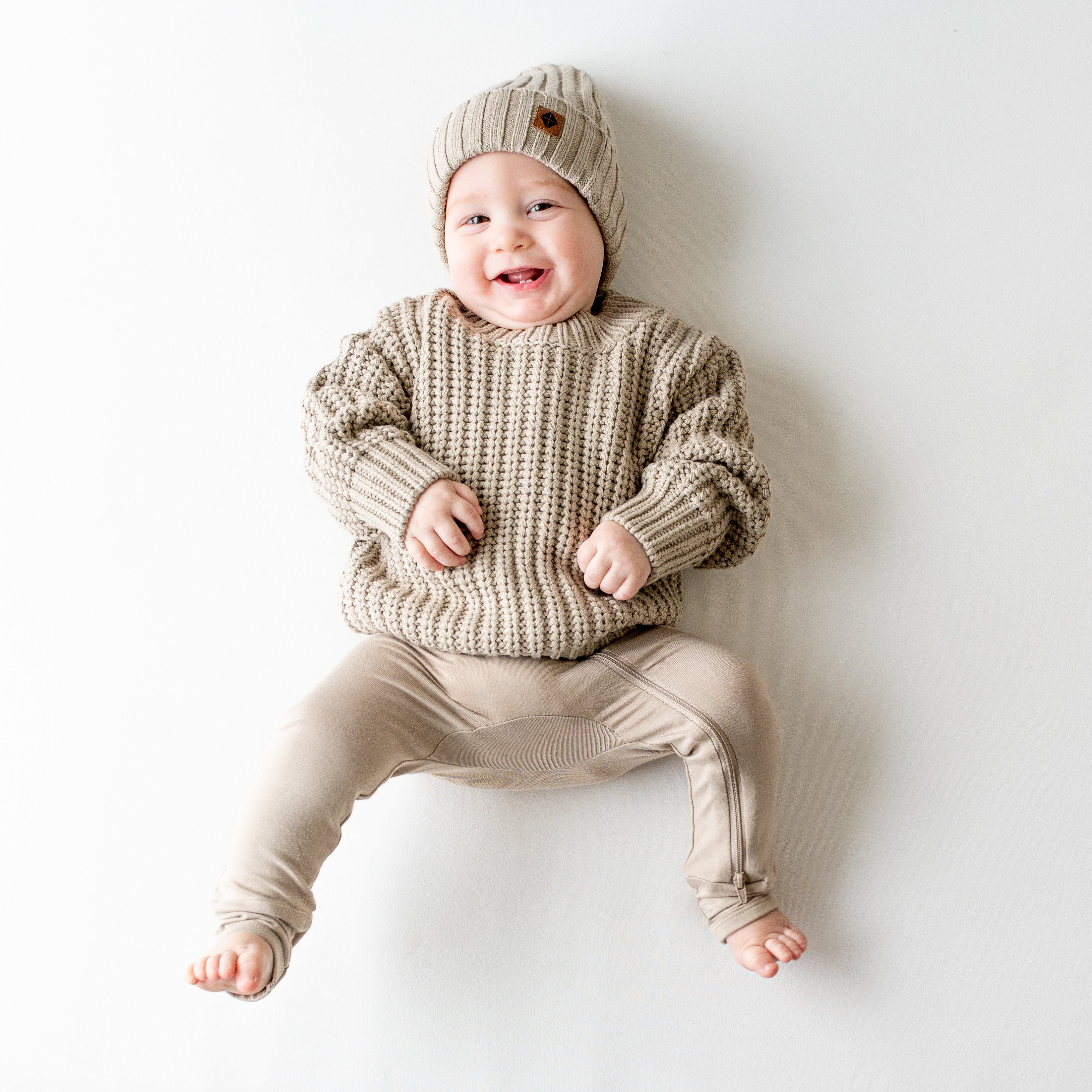 Chunky Knit Ribbed Beanie in Almond - Image 2