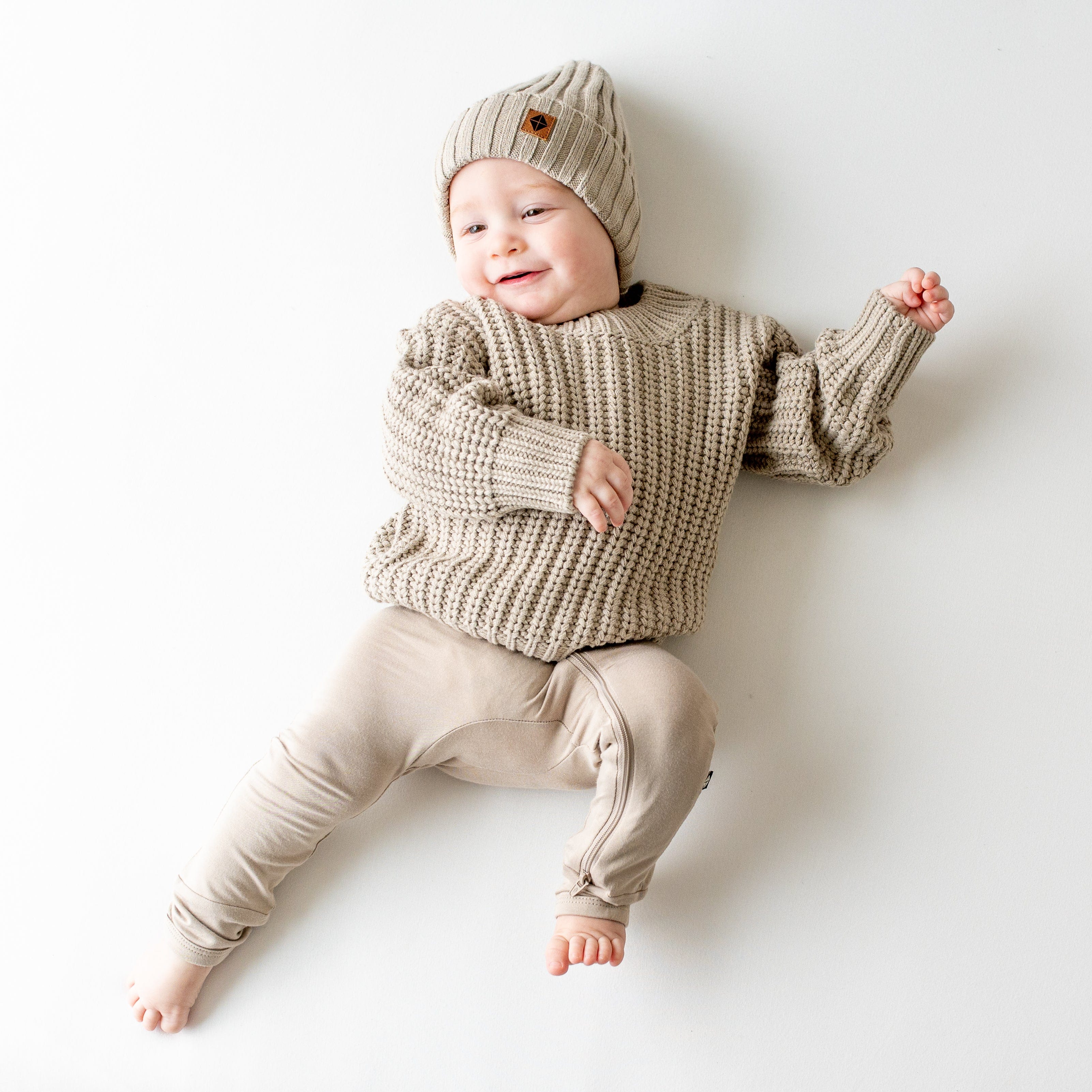 Chunky Knit Ribbed Beanie in Almond - Image 3