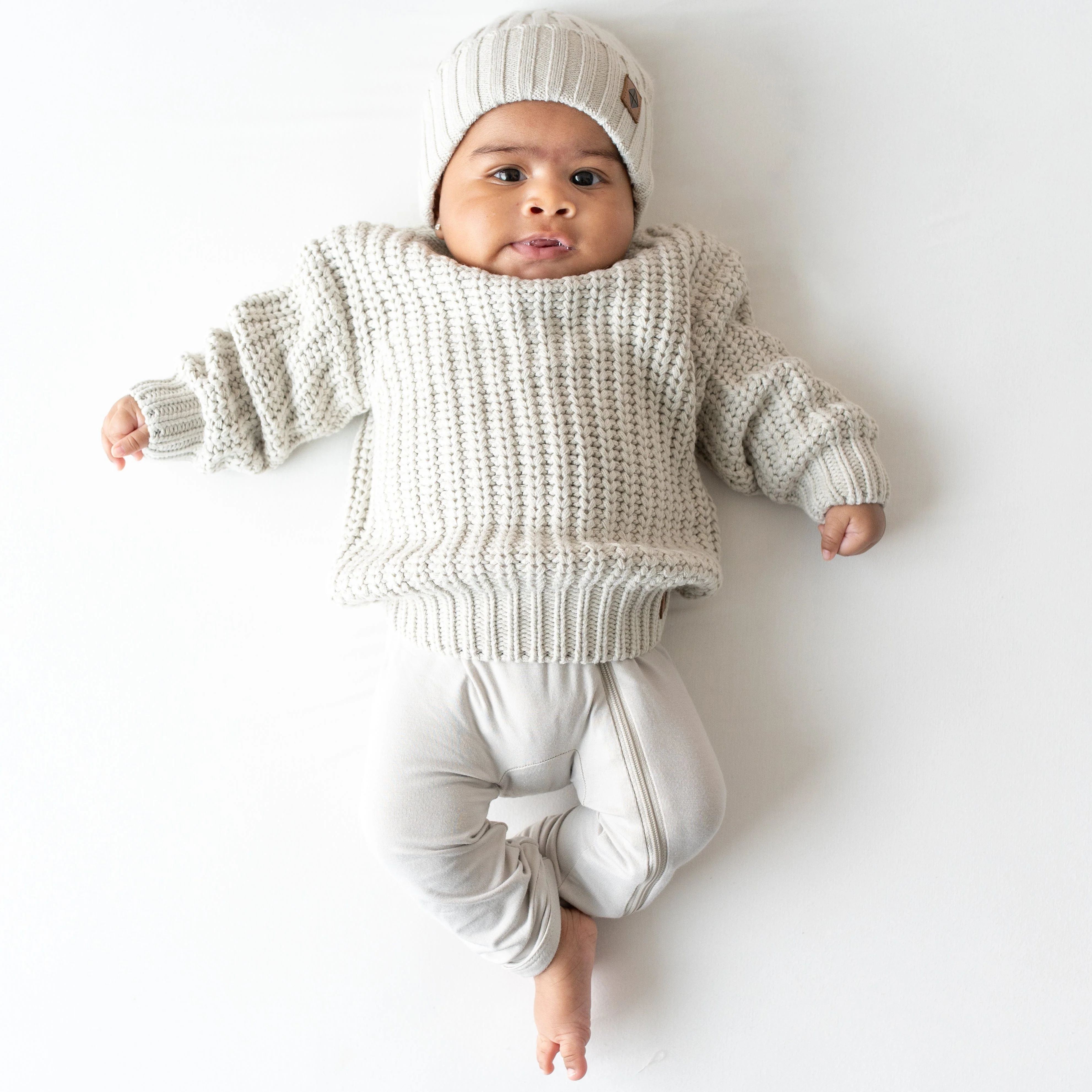 Chunky Knit Ribbed Beanie in Oat - Image 2