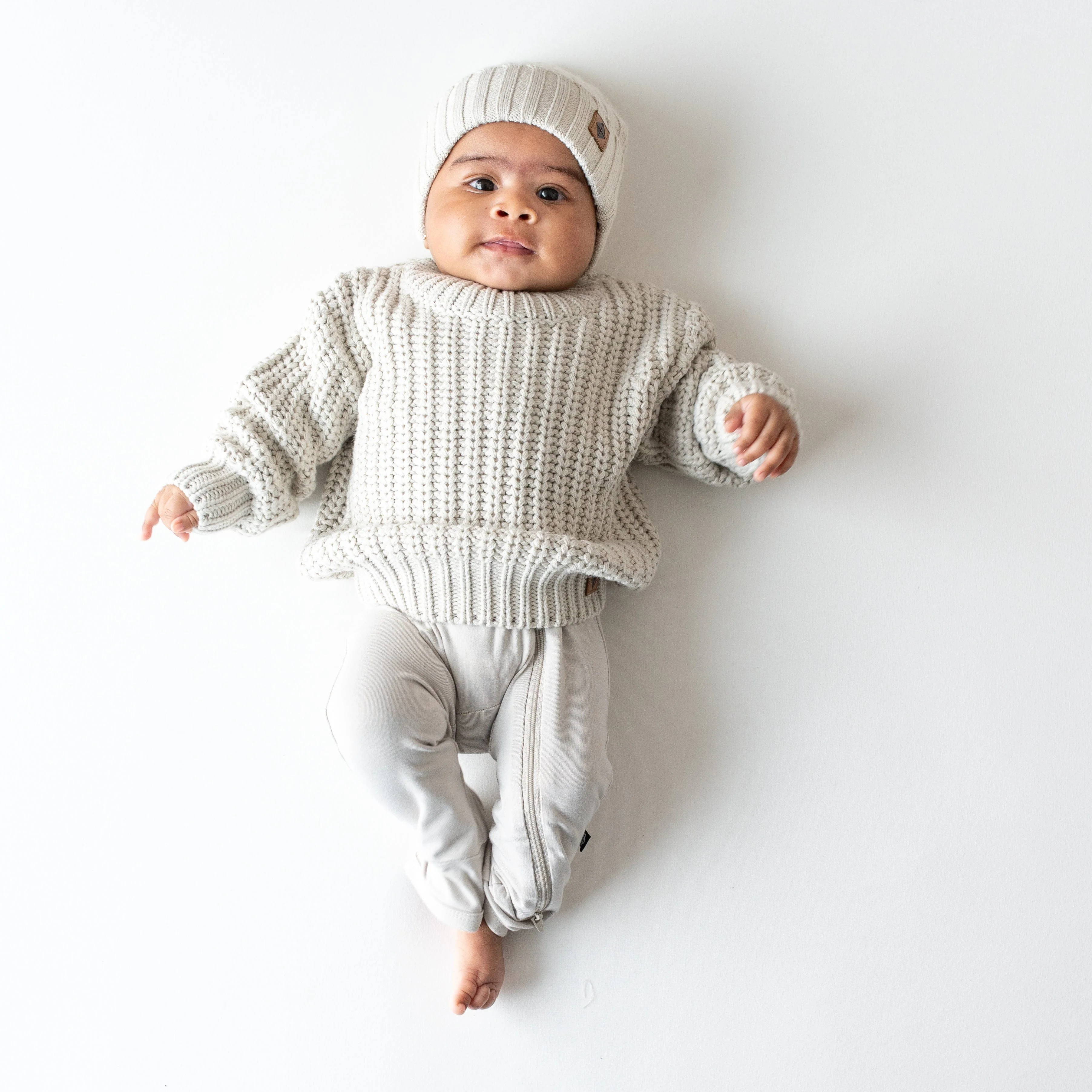 Chunky Knit Ribbed Beanie in Oat - Image 3