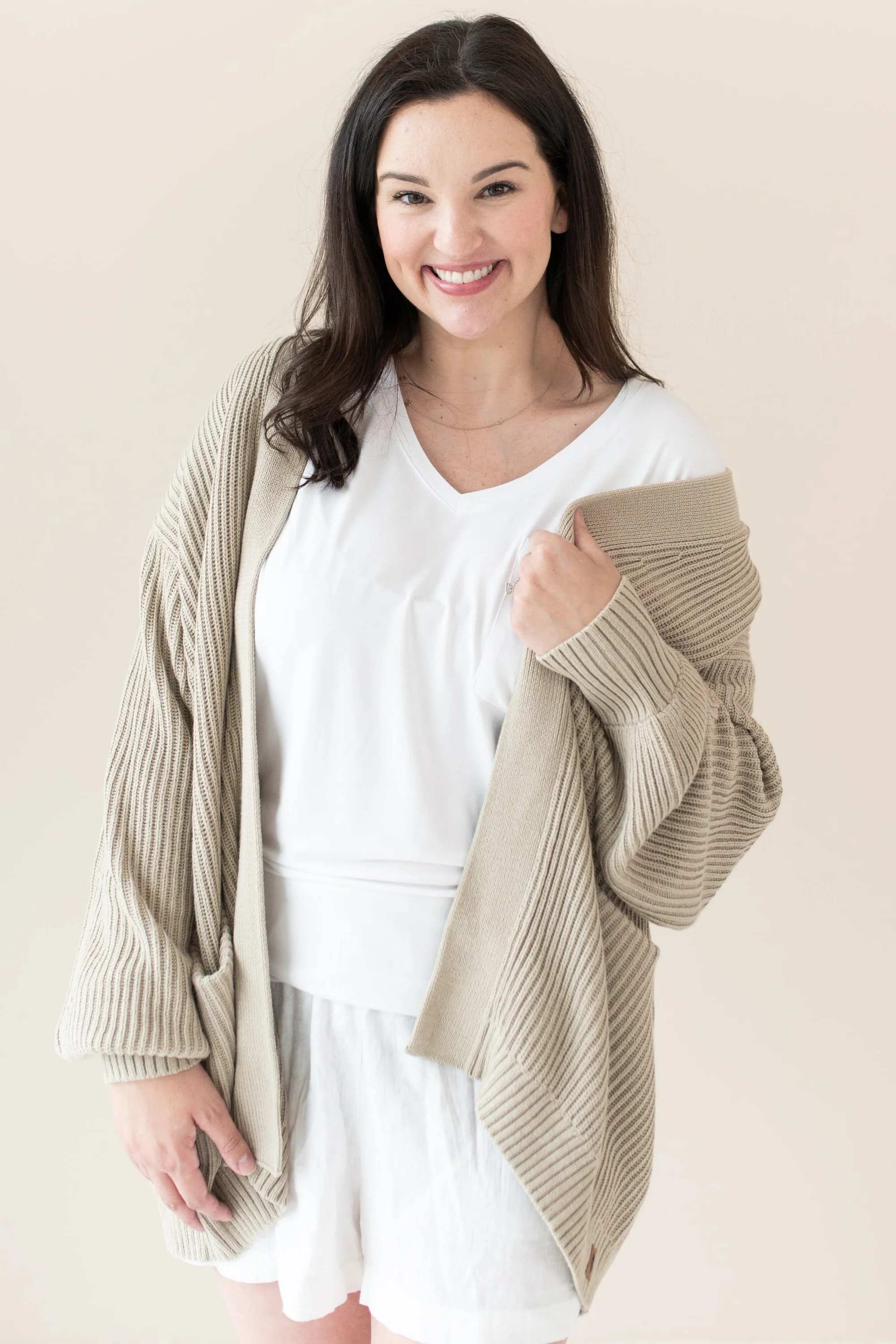 Chunky Knit Women's Oversized Cardigan in Almond - Image 4