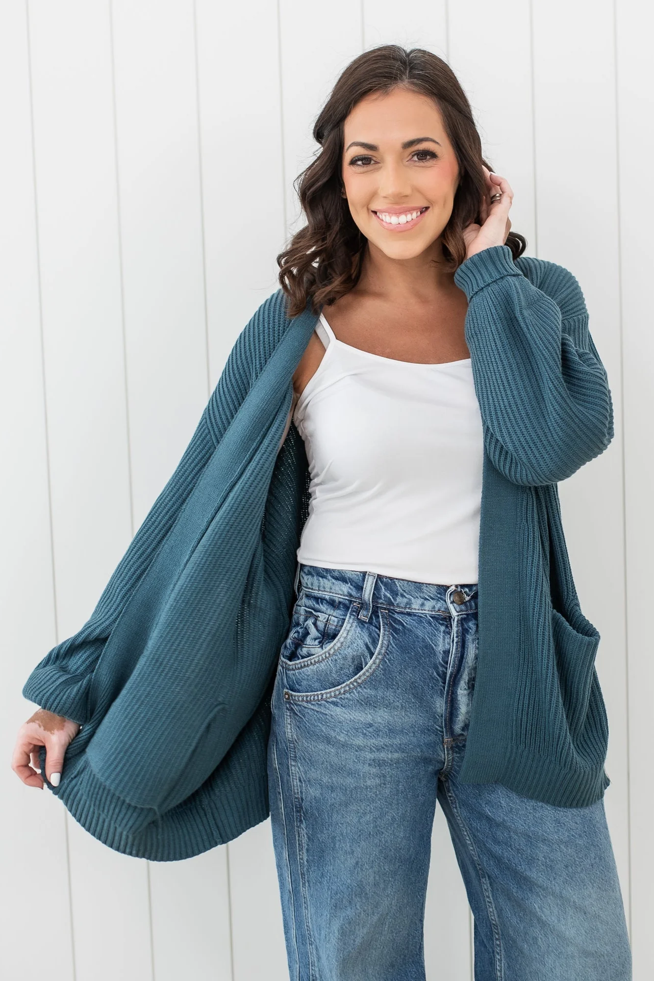 Chunky Knit Women's Oversized Cardigan in Atlantic - Image 3