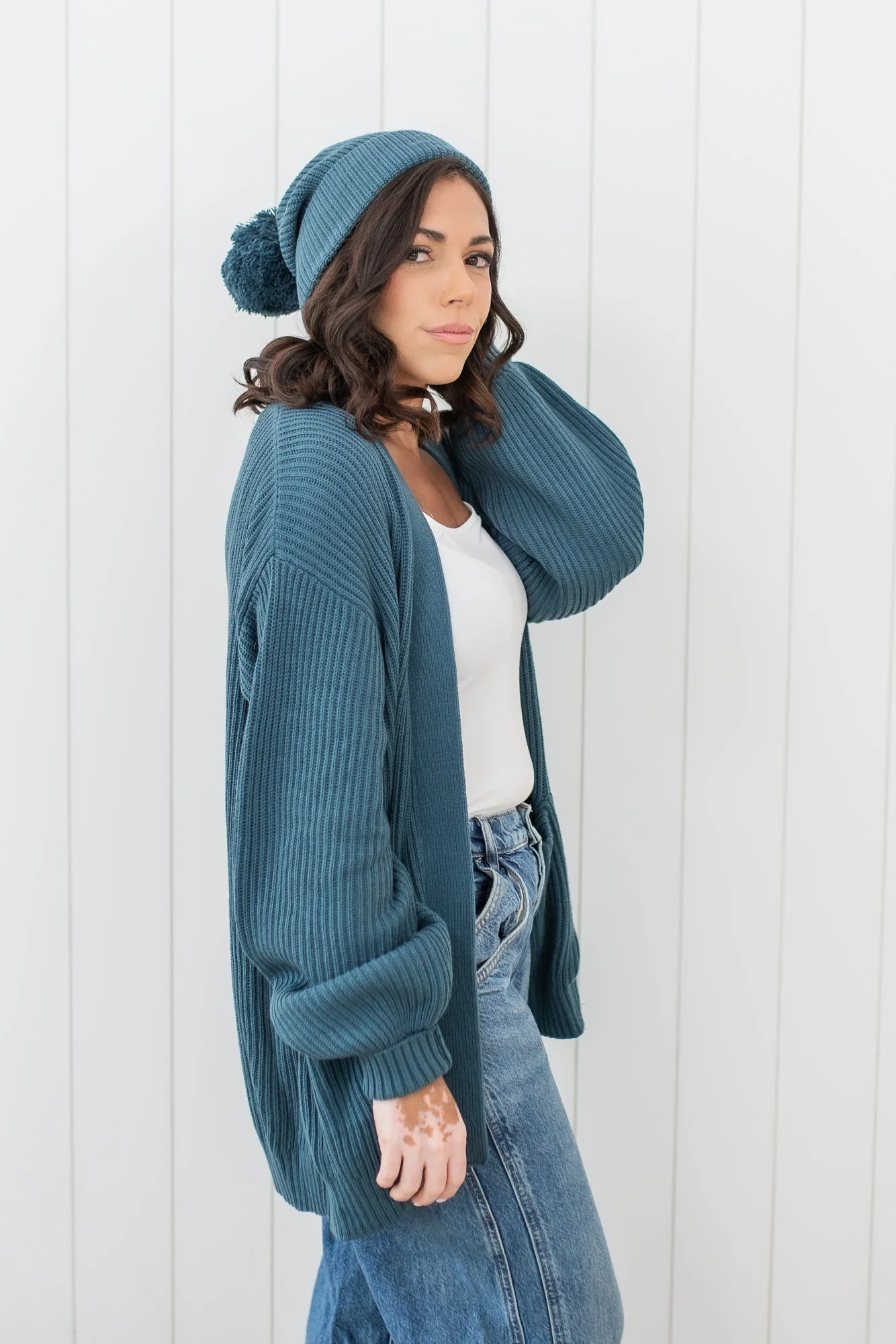 Chunky Knit Women's Oversized Cardigan in Atlantic - Image 4