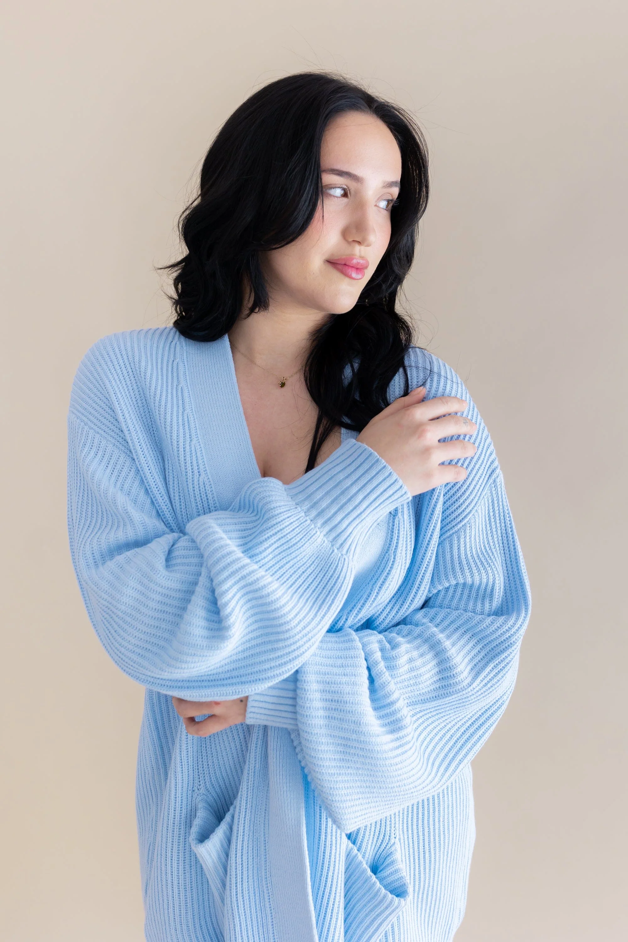 Chunky Knit Women's Oversized Cardigan in Breeze - Image 2