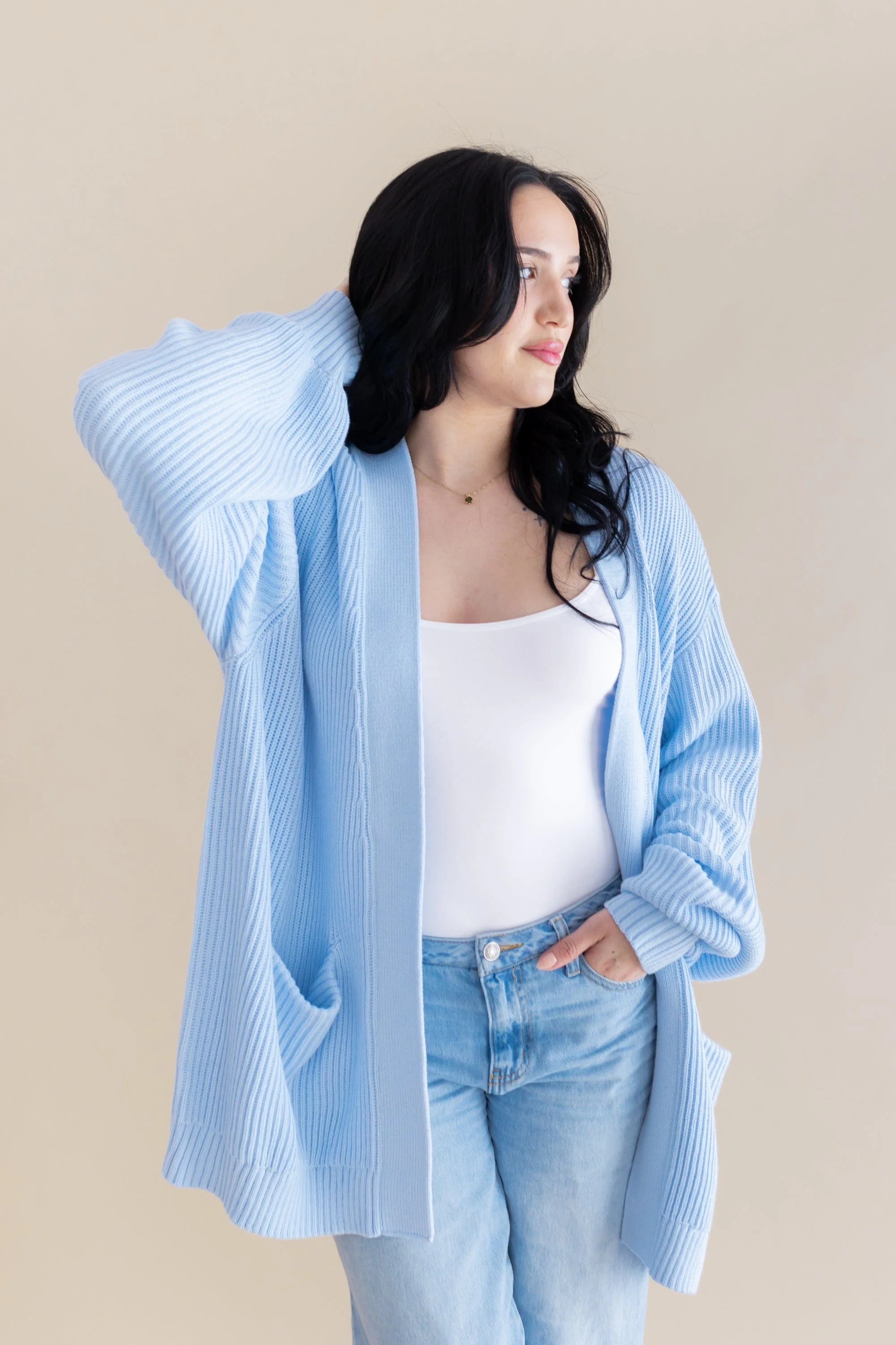 Chunky Knit Women's Oversized Cardigan in Breeze - Image 3