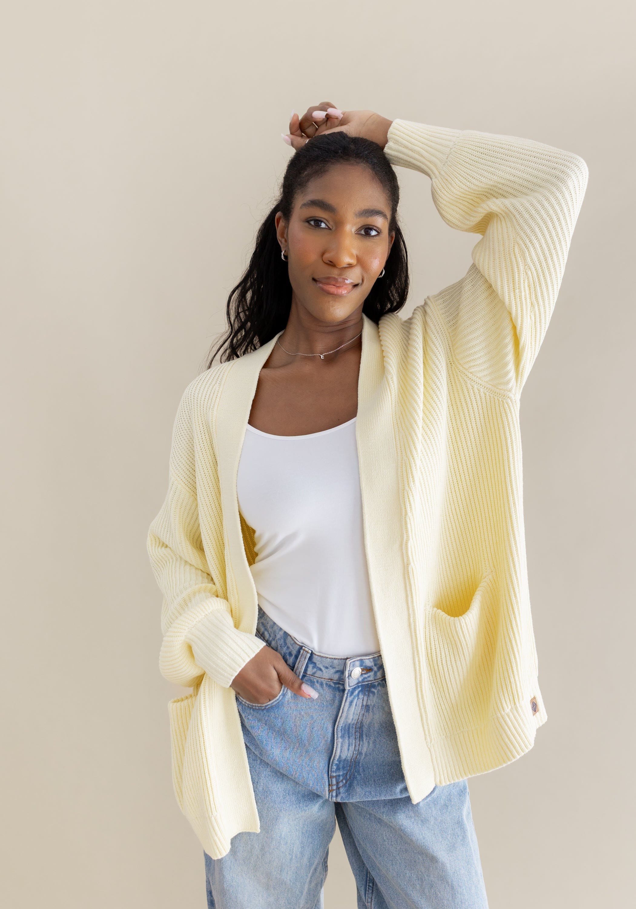 Chunky Knit Women's Oversized Cardigan in Chamomile - Image 2