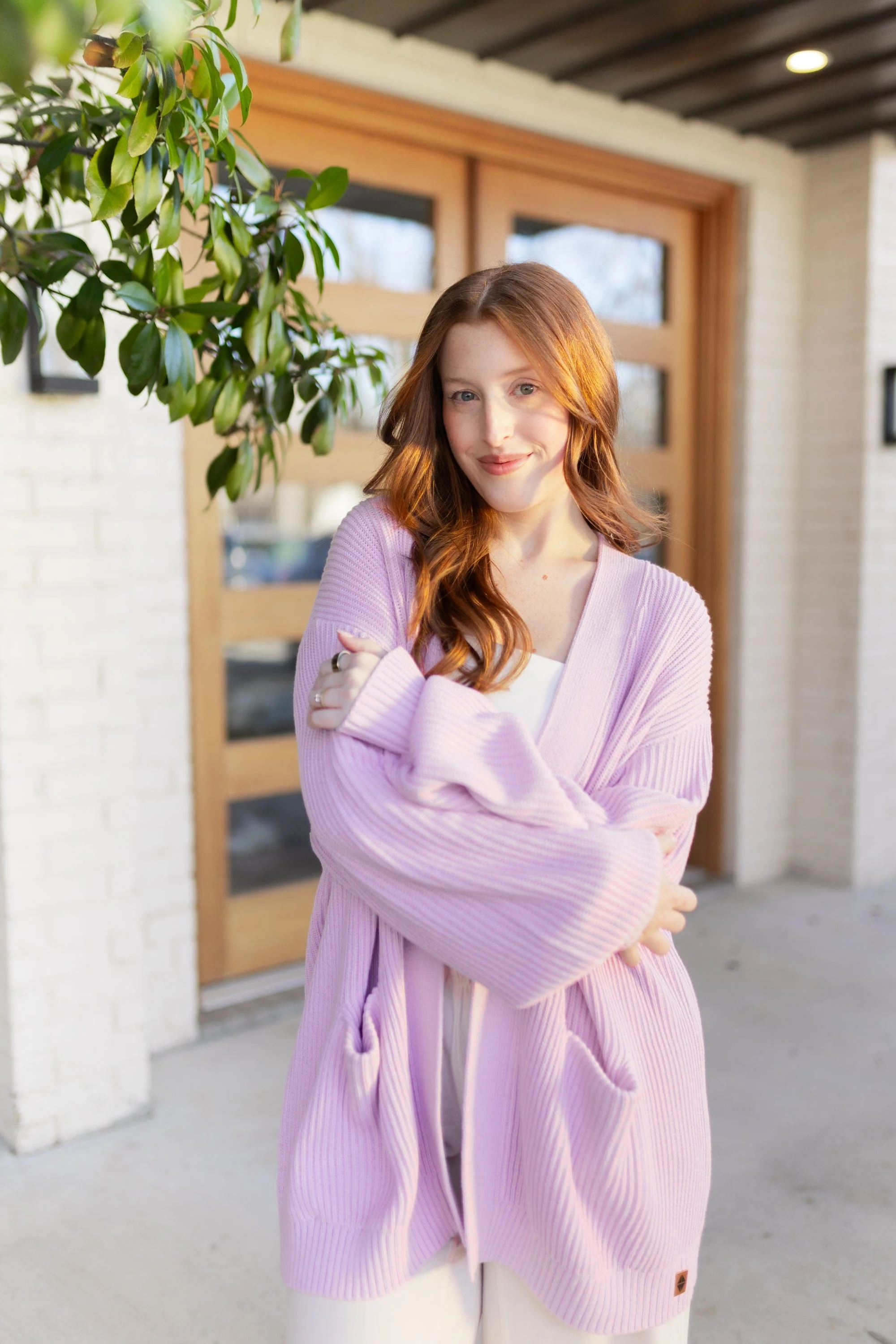 Chunky Knit Women's Oversized Cardigan in Thistle - Image 3