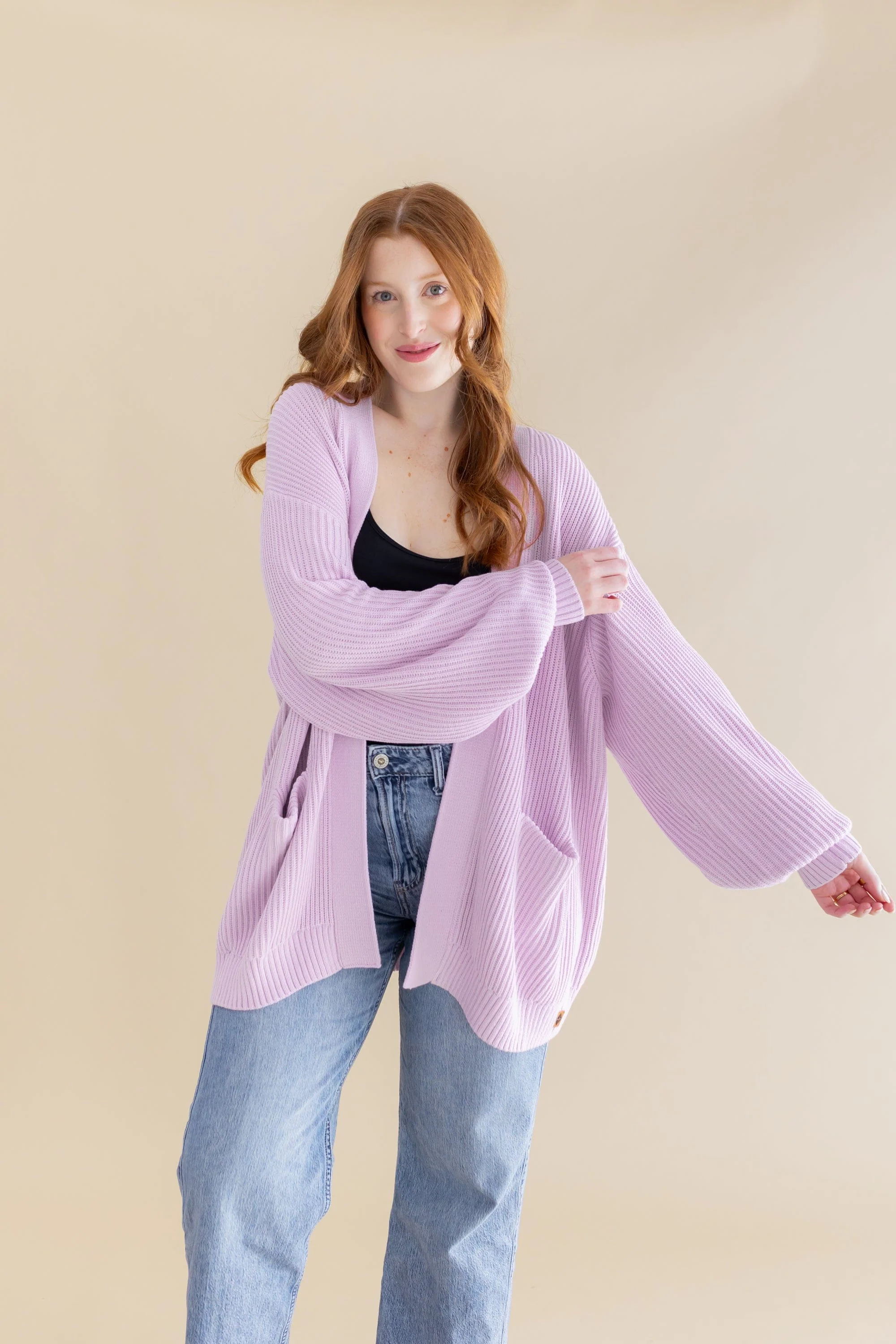 Chunky Knit Women's Oversized Cardigan in Thistle - Image 6