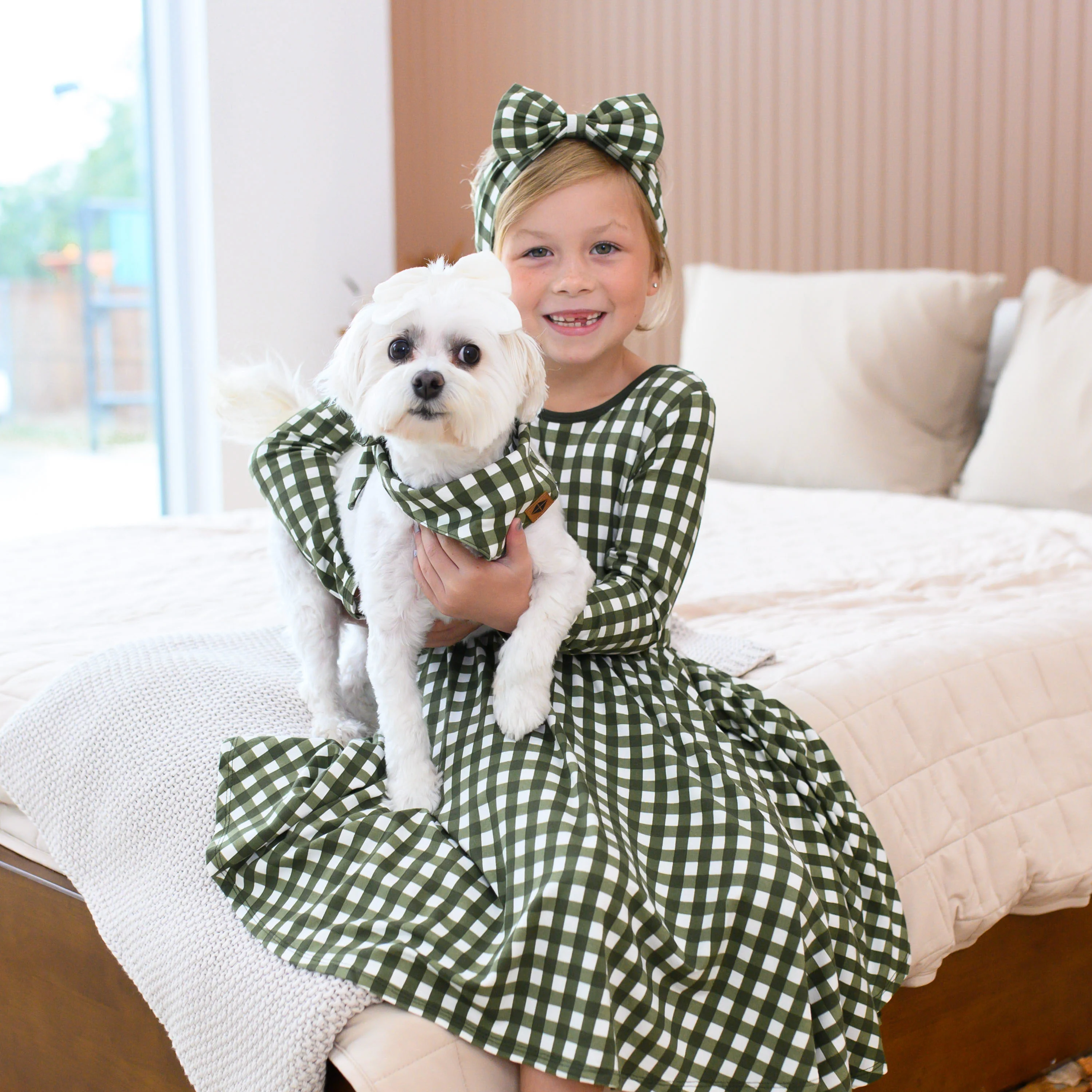 Bow Headband in Gingham Fir - Image 4