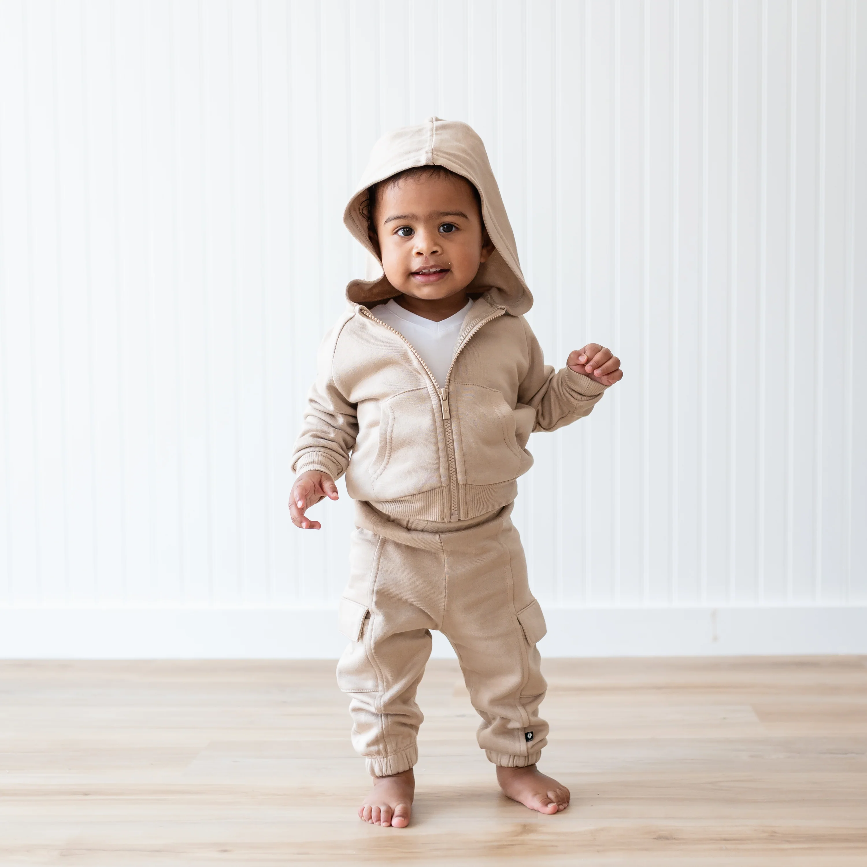 Fleece Zip Up Hoodie in Almond - Image 3