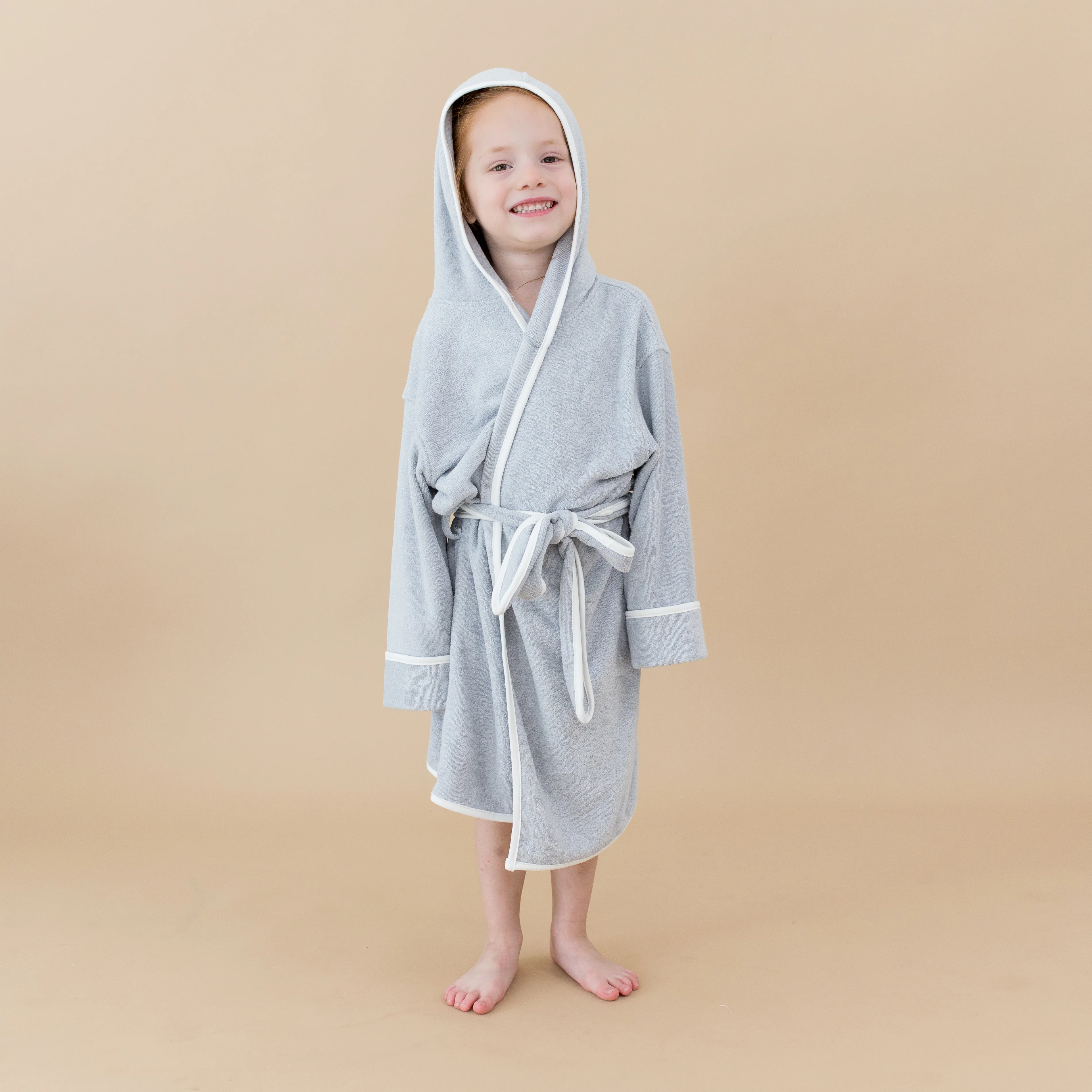 Hooded Bath Robe in Storm with Cloud Trim - Image 2