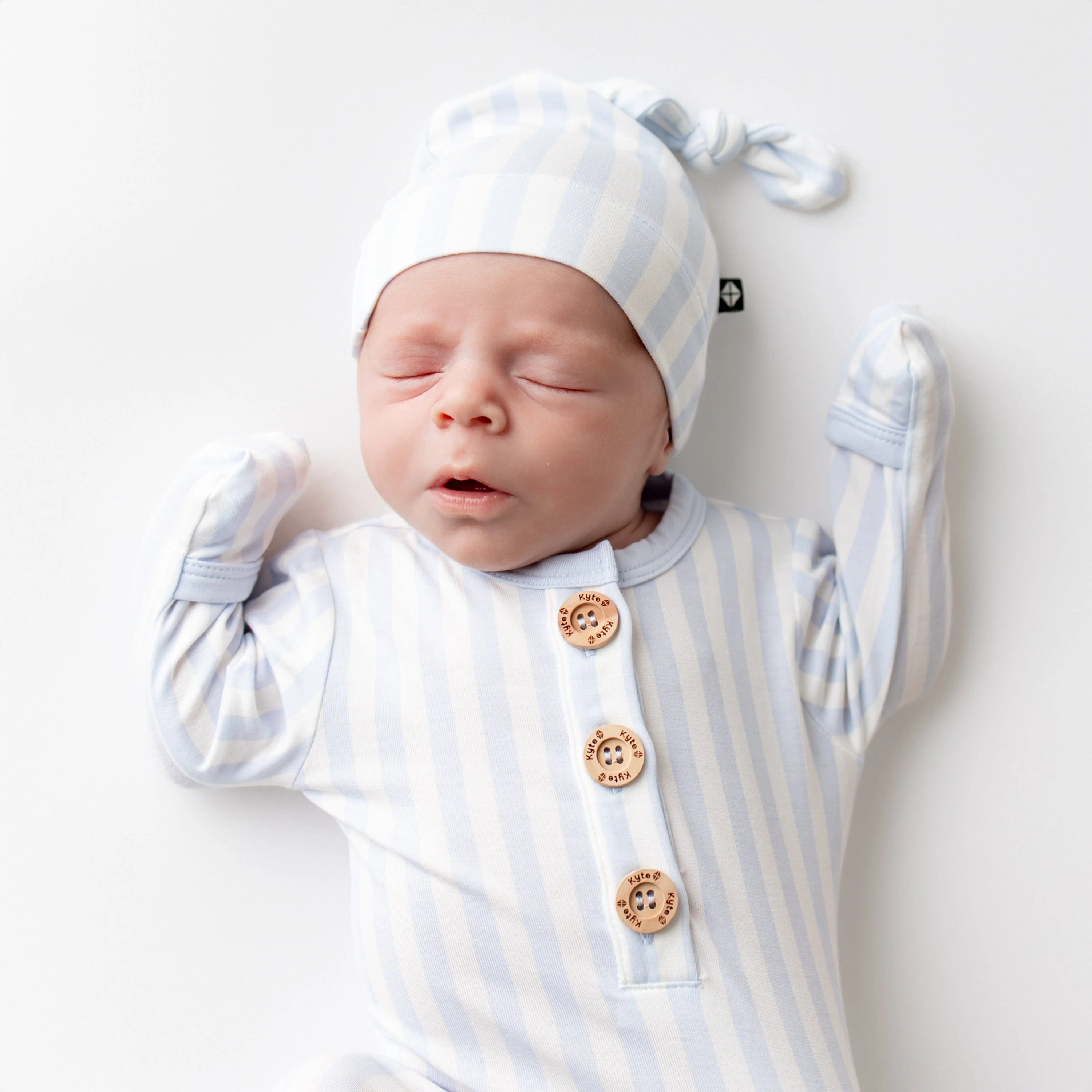 Knotted Gown with Hat Set in Small Mist Stripe - Image 3