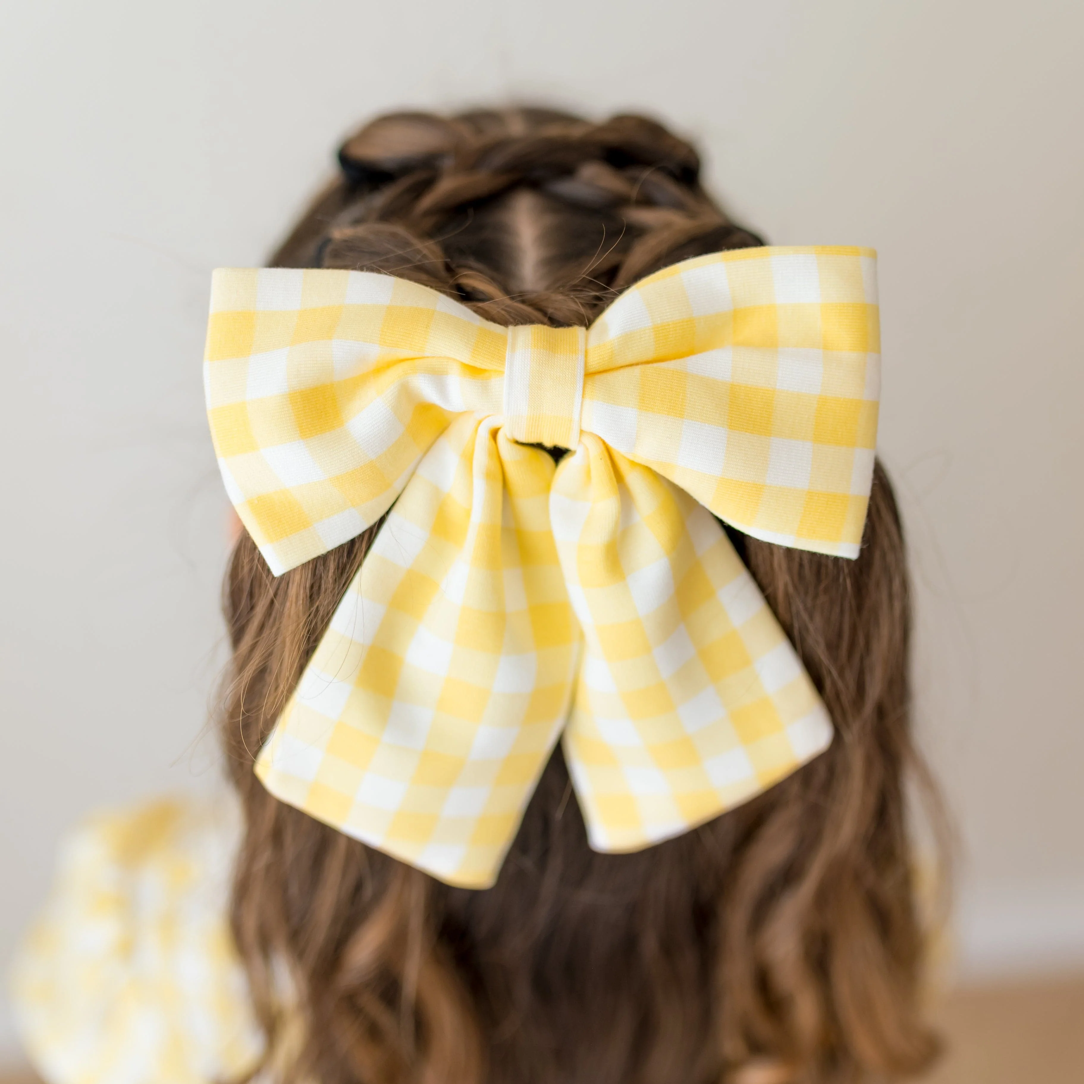Large Alligator Clip Bow in Gingham Chamomile - Image 3