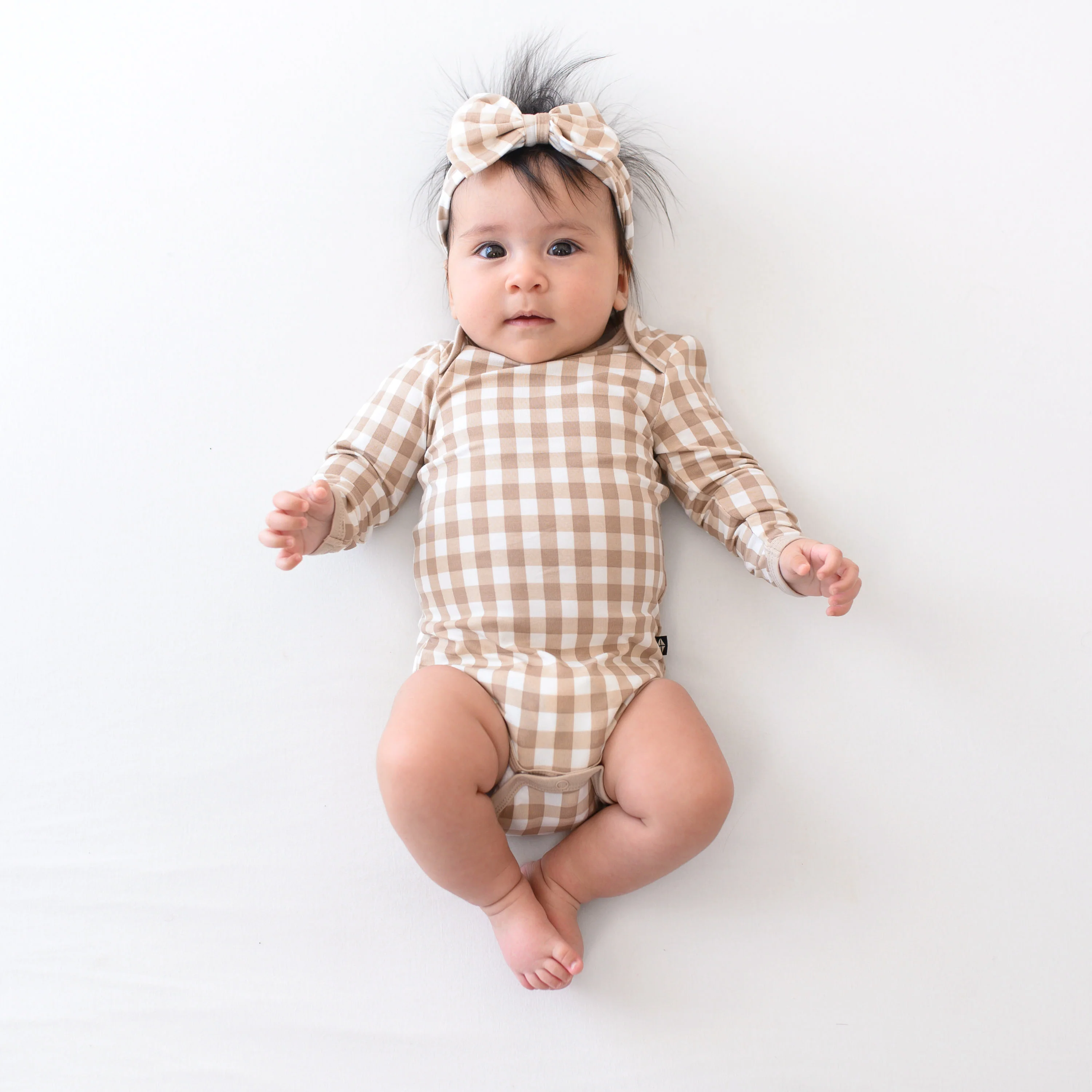 Long Sleeve Bodysuit in Gingham Bisque - Image 3