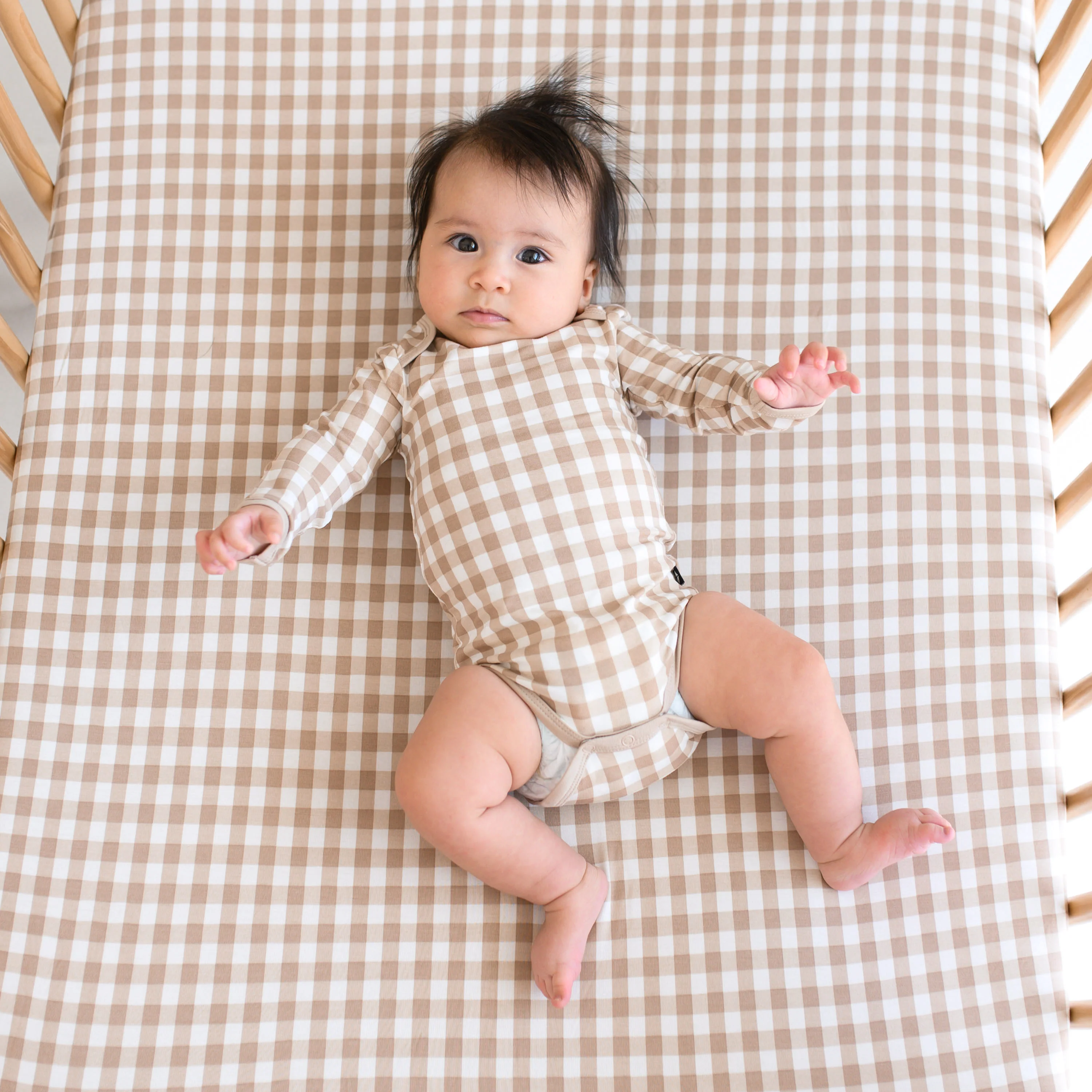 Long Sleeve Bodysuit in Gingham Bisque - Image 4