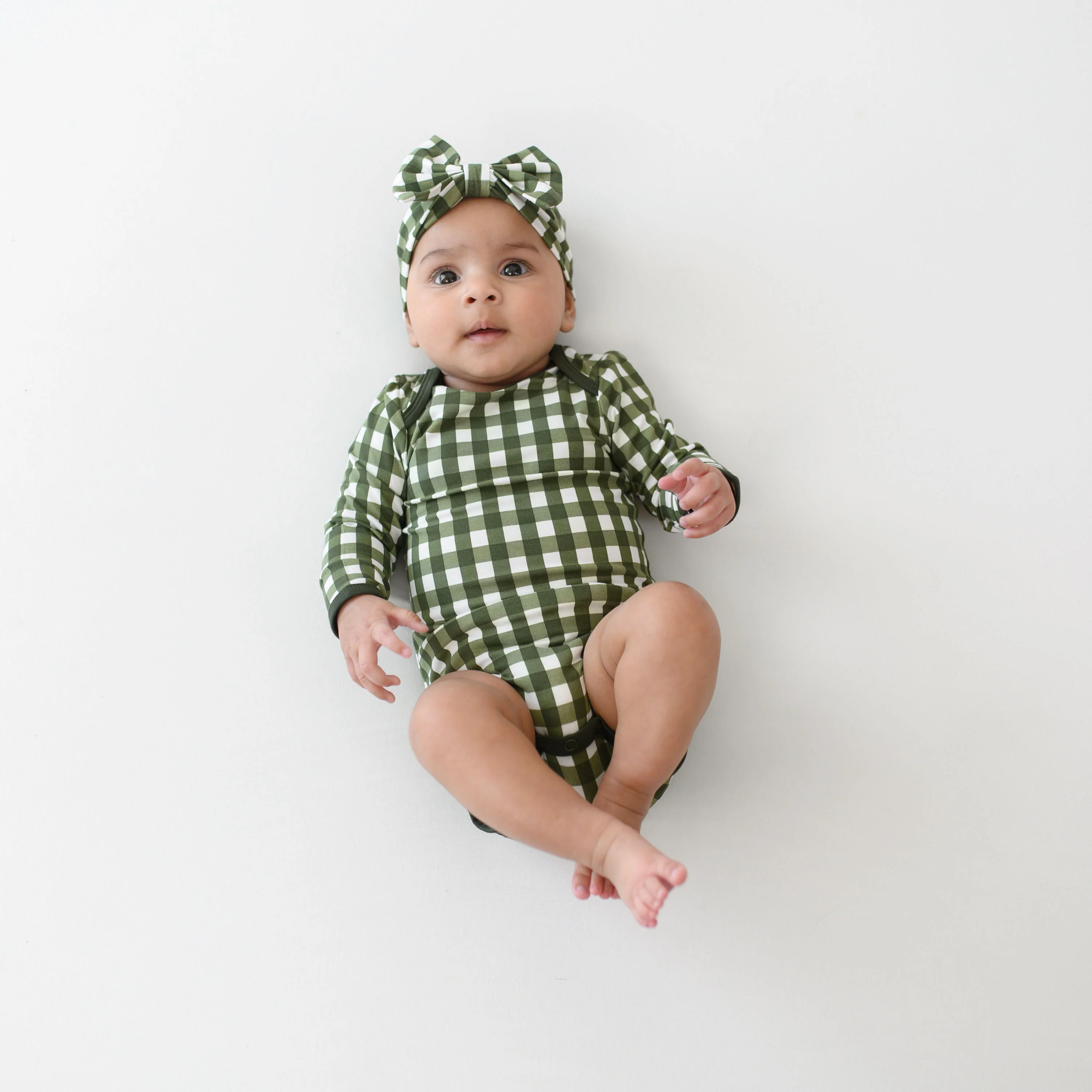 Long Sleeve Bodysuit in Gingham Fir - Image 3