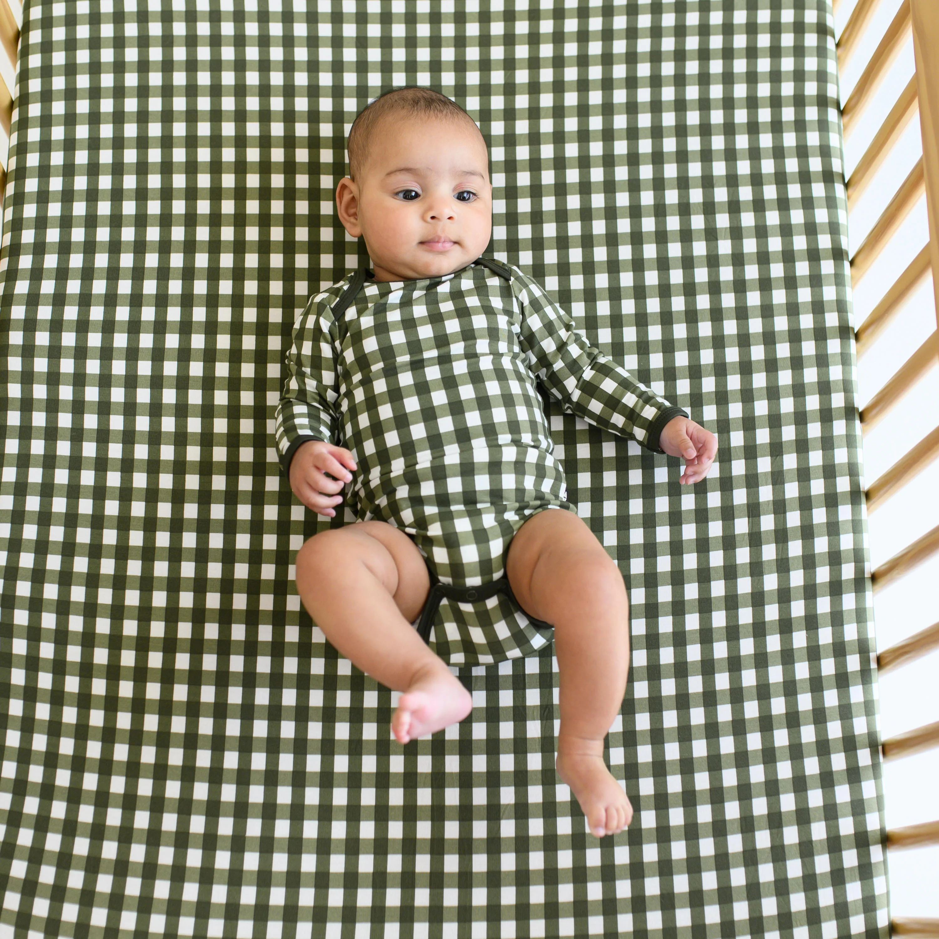 Long Sleeve Bodysuit in Gingham Fir - Image 4