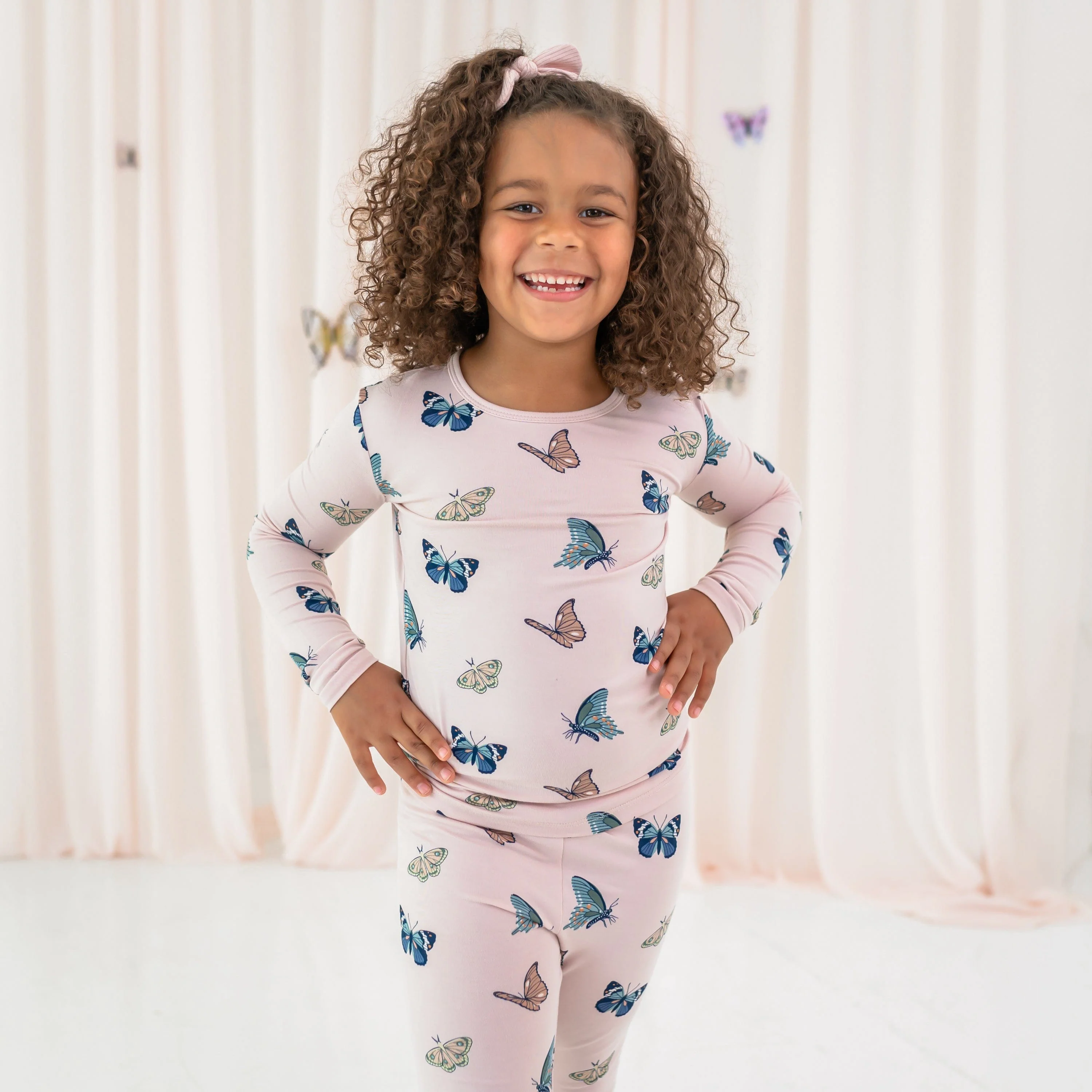 Long Sleeve Pajamas in Blush Butterfly - Image 3