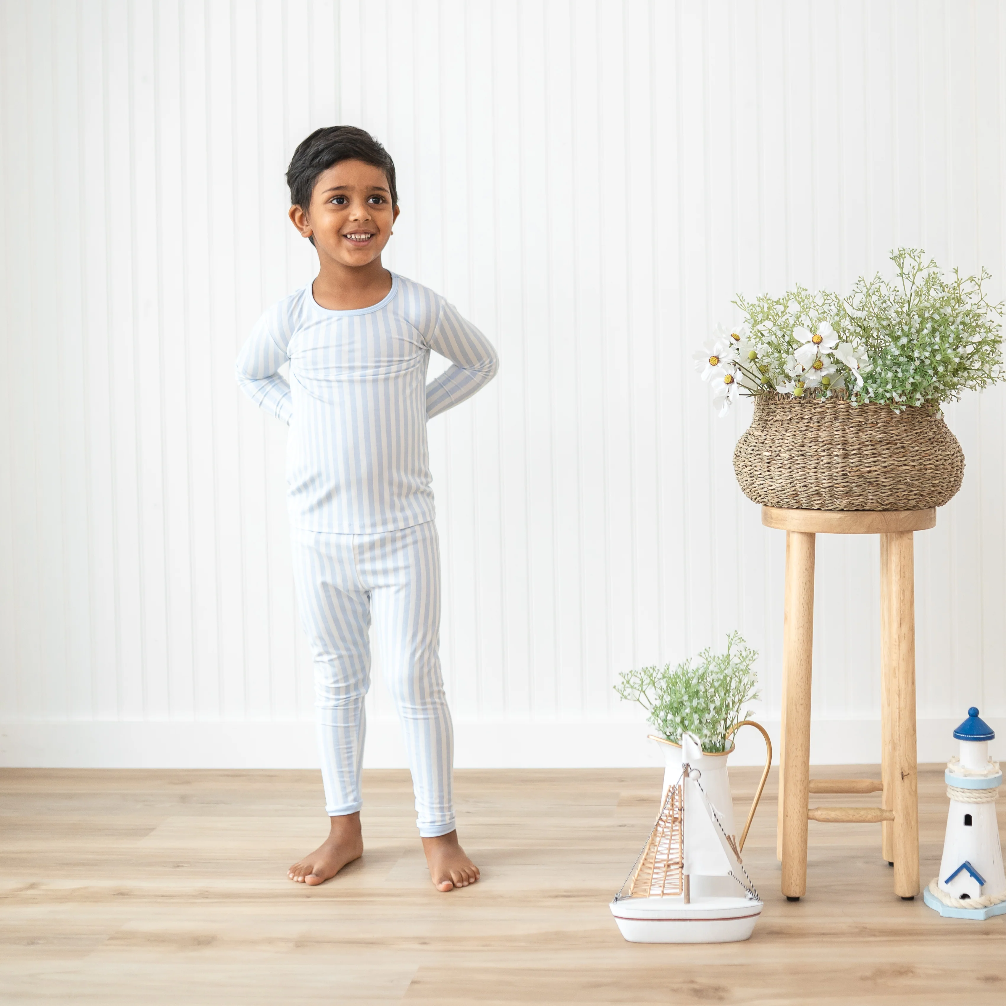 Long Sleeve Pajamas in Small Mist Stripe - Image 4