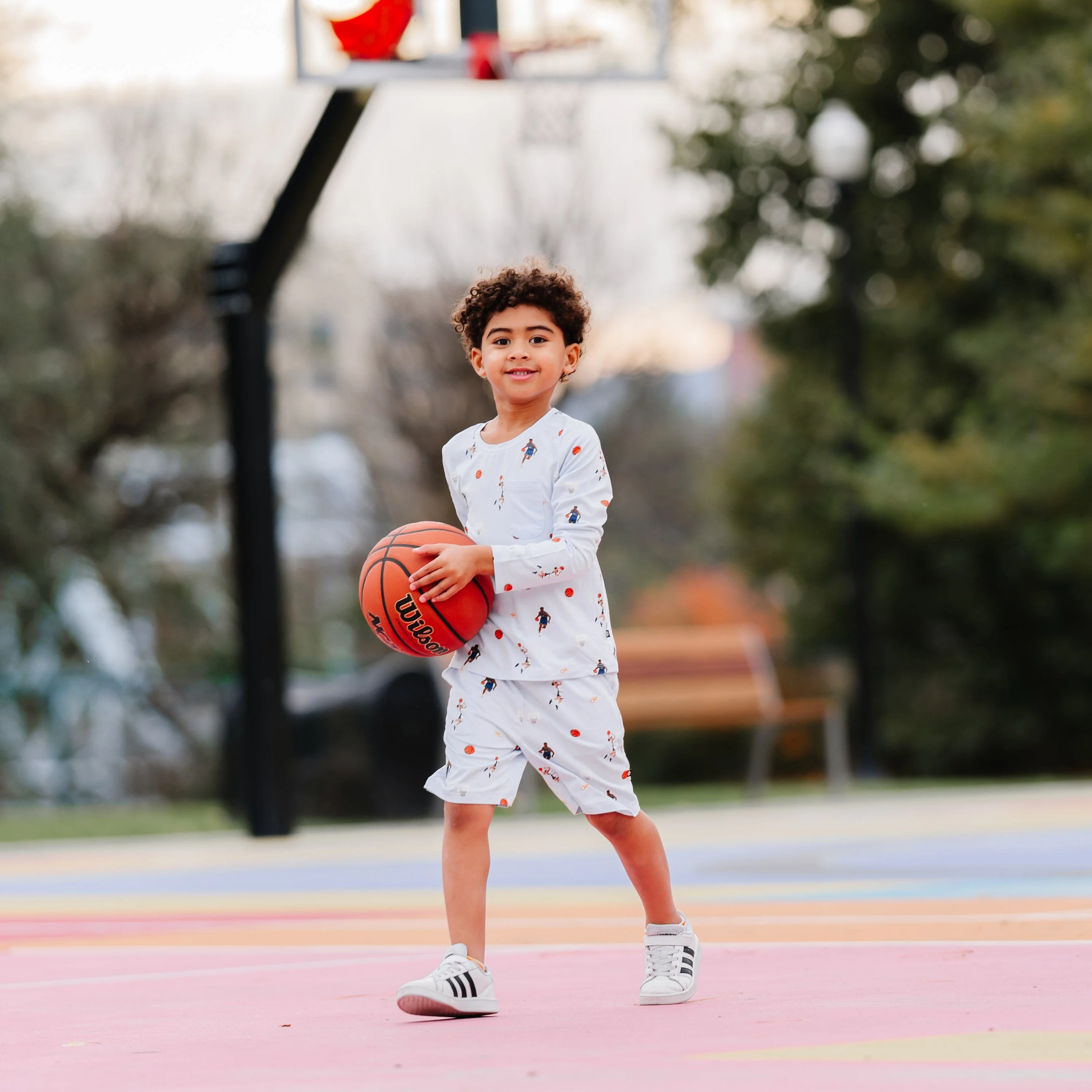 Long Sleeve Toddler Crew Neck Tee in Basketball - Image 3
