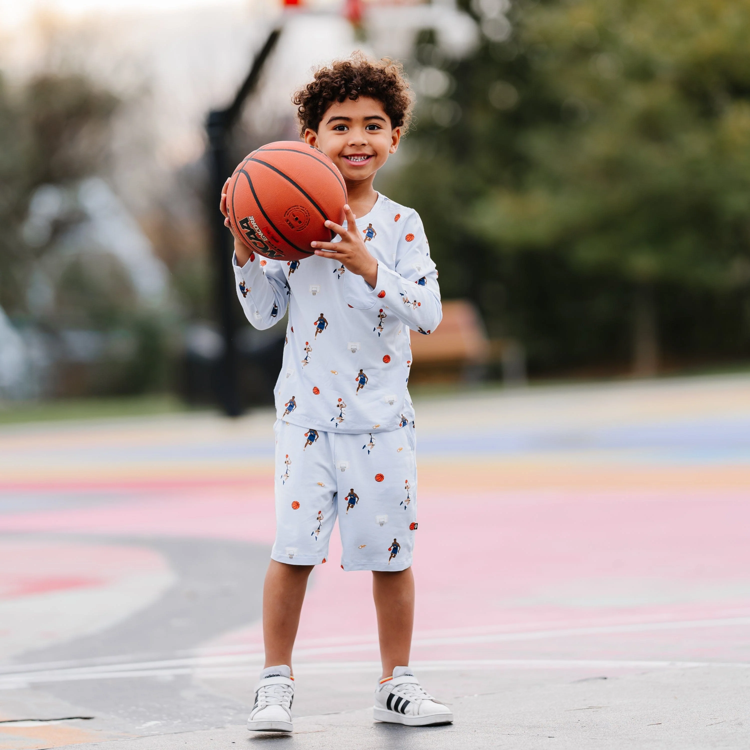 Long Sleeve Toddler Crew Neck Tee in Basketball - Image 4