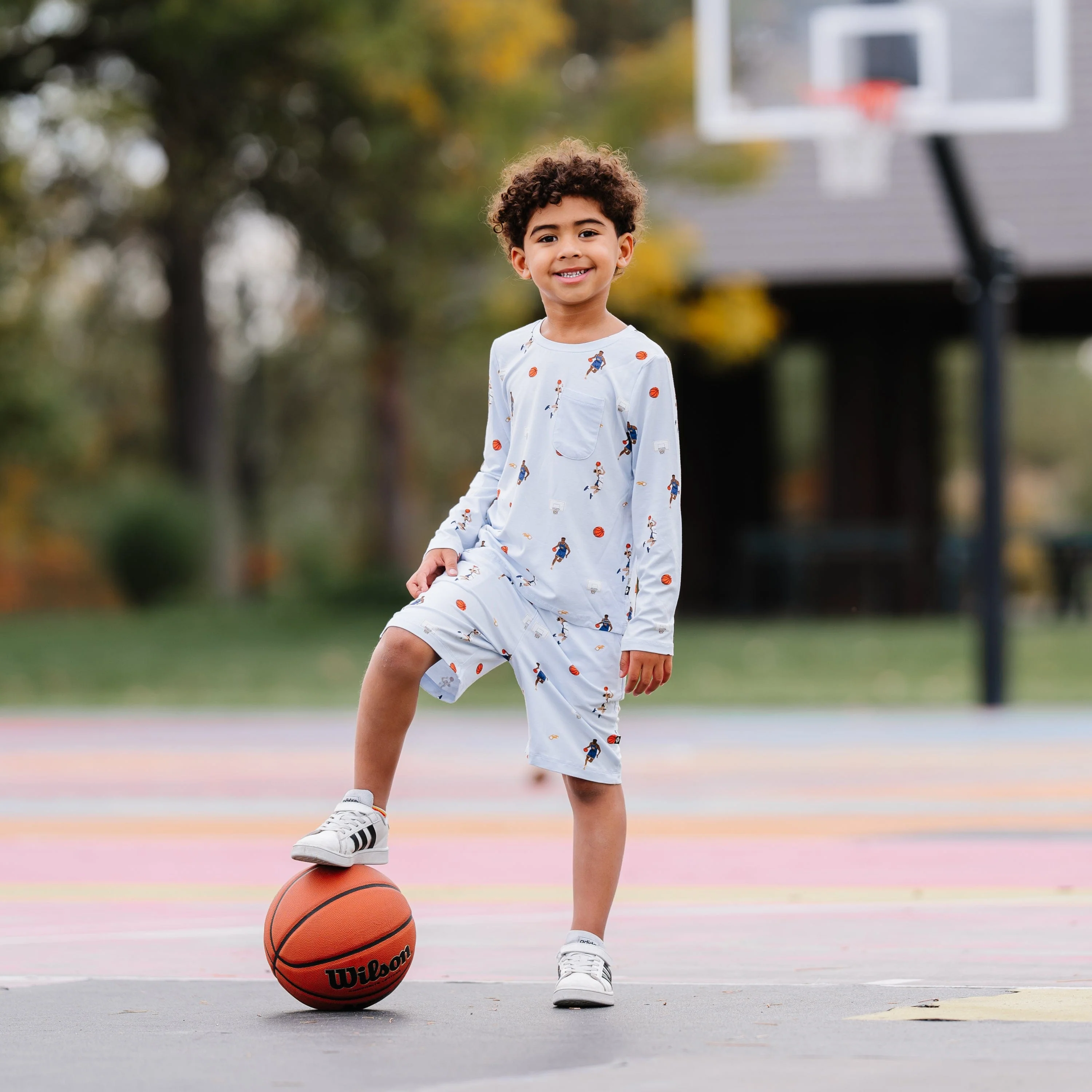 Long Sleeve Toddler Crew Neck Tee in Basketball - Image 6